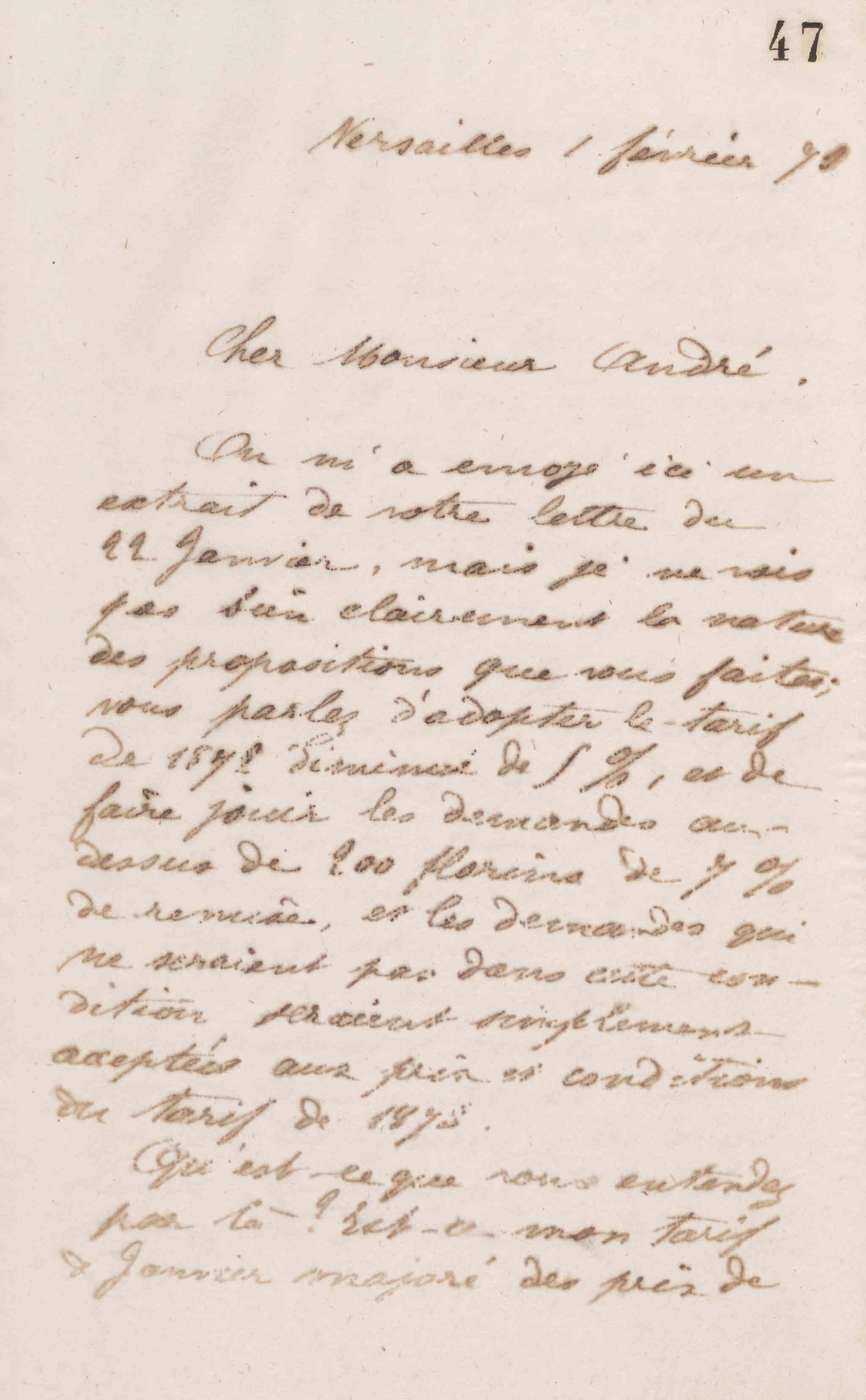 Jean-Baptiste André Godin à Eugène André, 1er février 1873