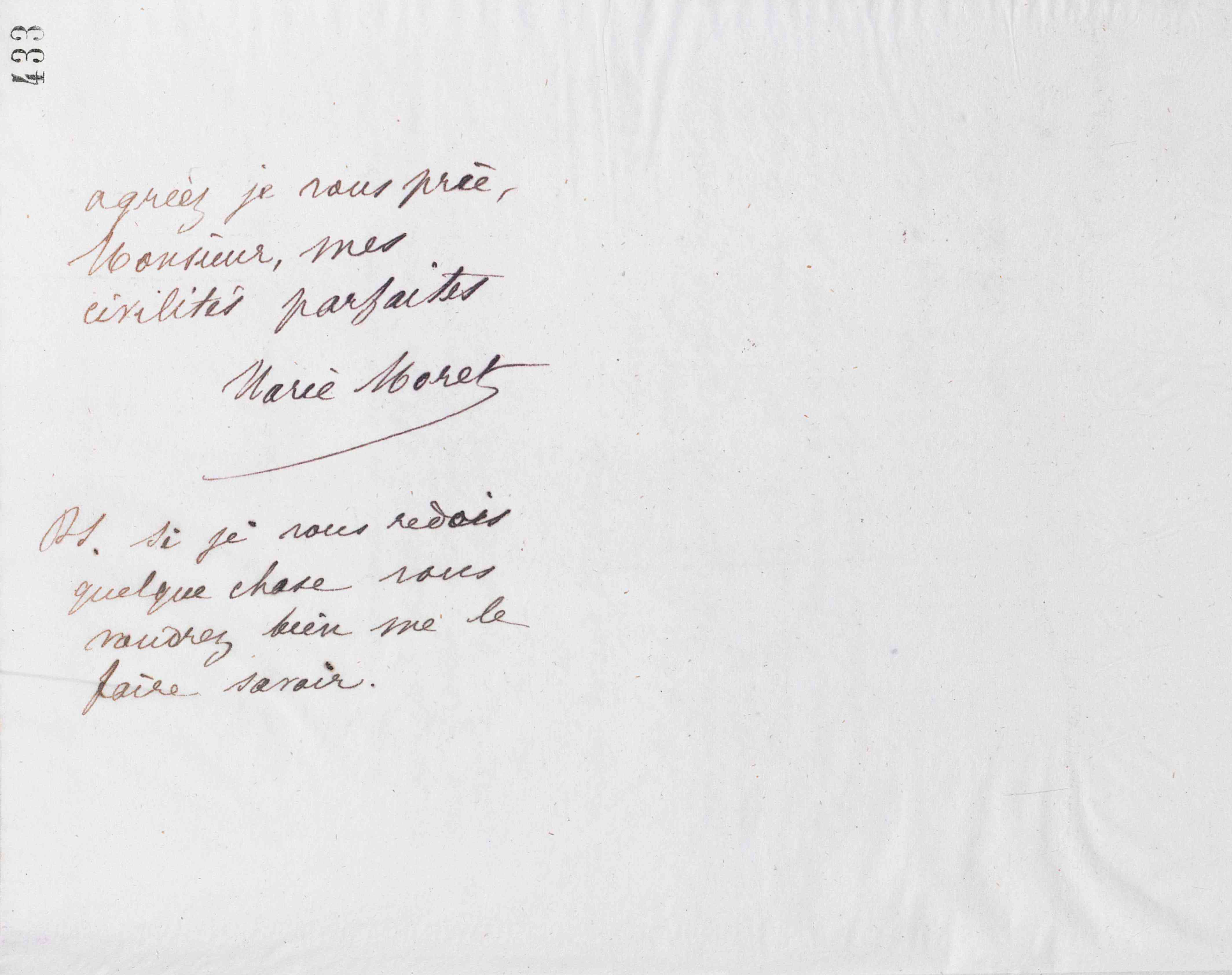 Marie Moret à Michel Bukowski, 28 avril 1885