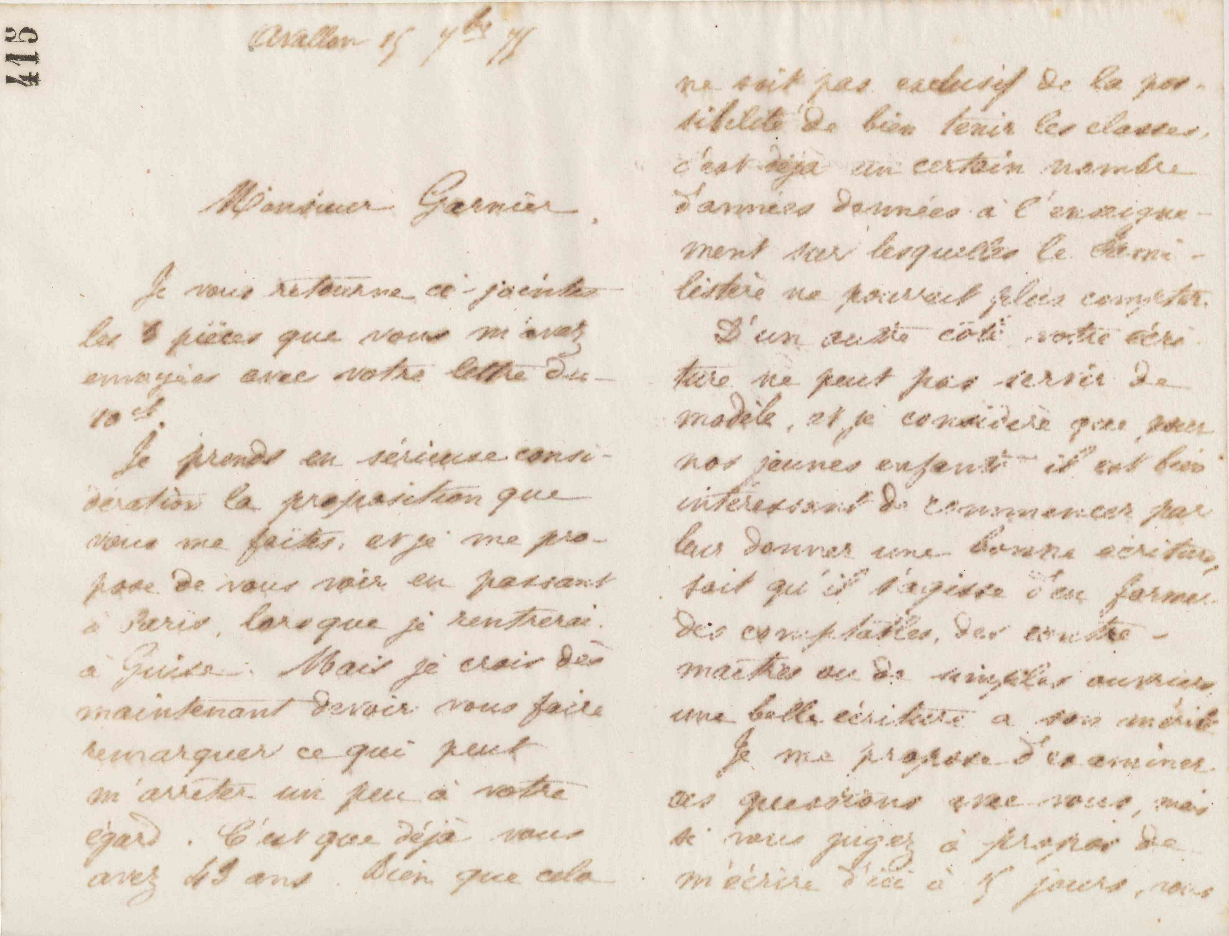 Jean-Baptiste André Godin à monsieur Garnier, 15 septembre 1875 Jean-Baptiste André Godin à monsieur Garnier, 15 septembre 1875