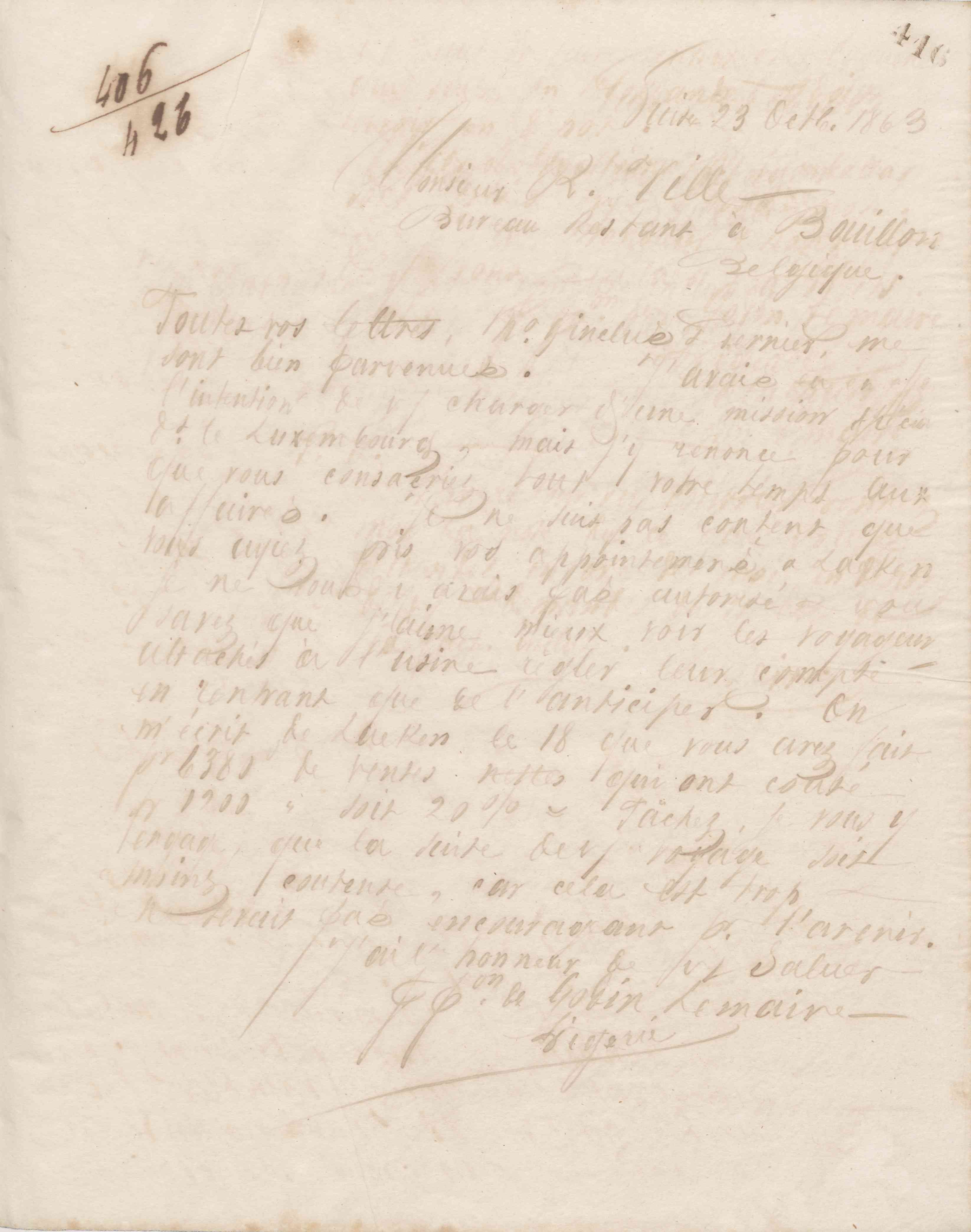 Jean-Baptiste André Godin à Rémi Ville, 23 octobre 1863 Jean-Baptiste André Godin à Rémi Ville, 23 octobre 1863