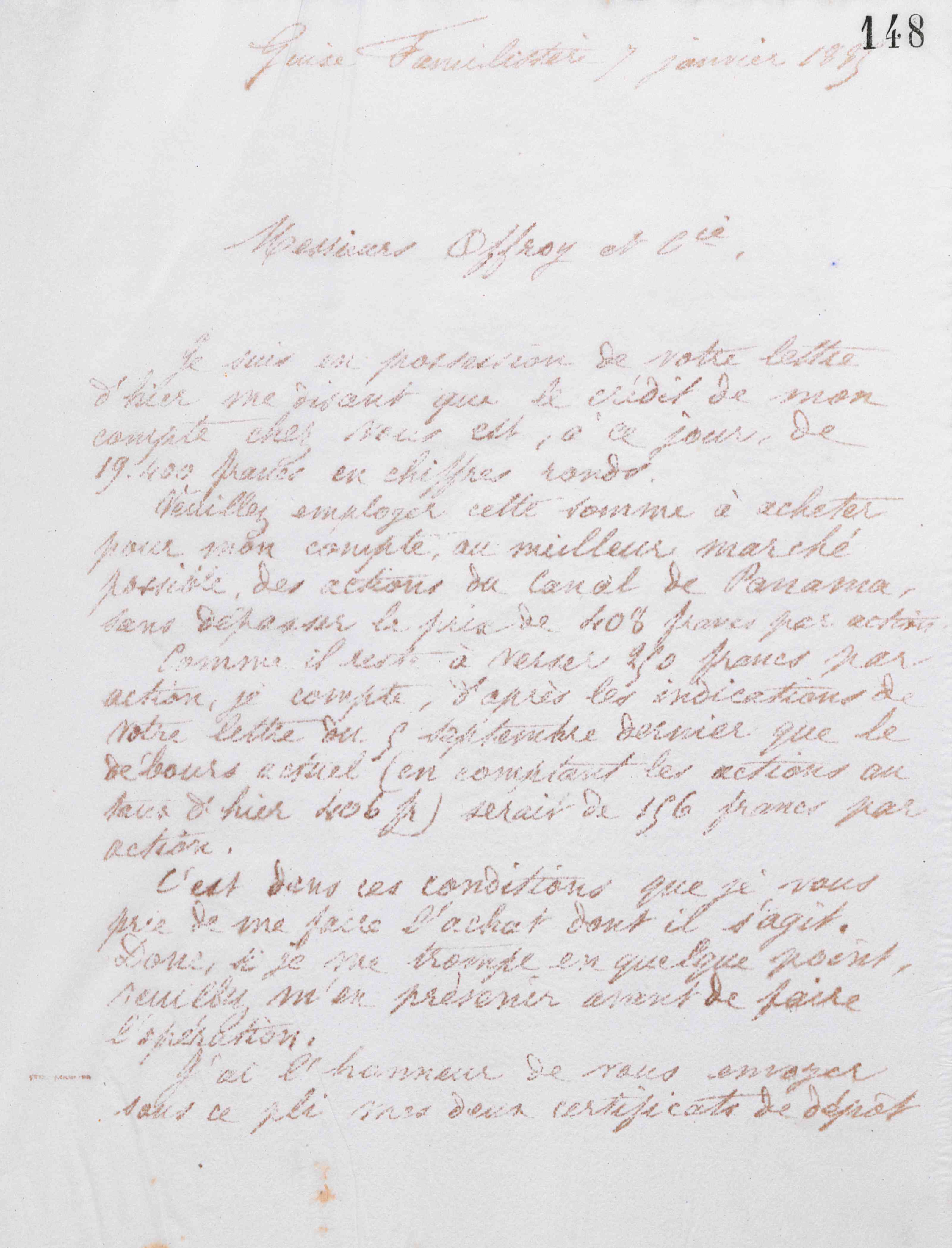 Marie Moret à Offroy et Cie, 7 janvier 1886 Marie Moret à Offroy et Cie, 7 janvier 1886