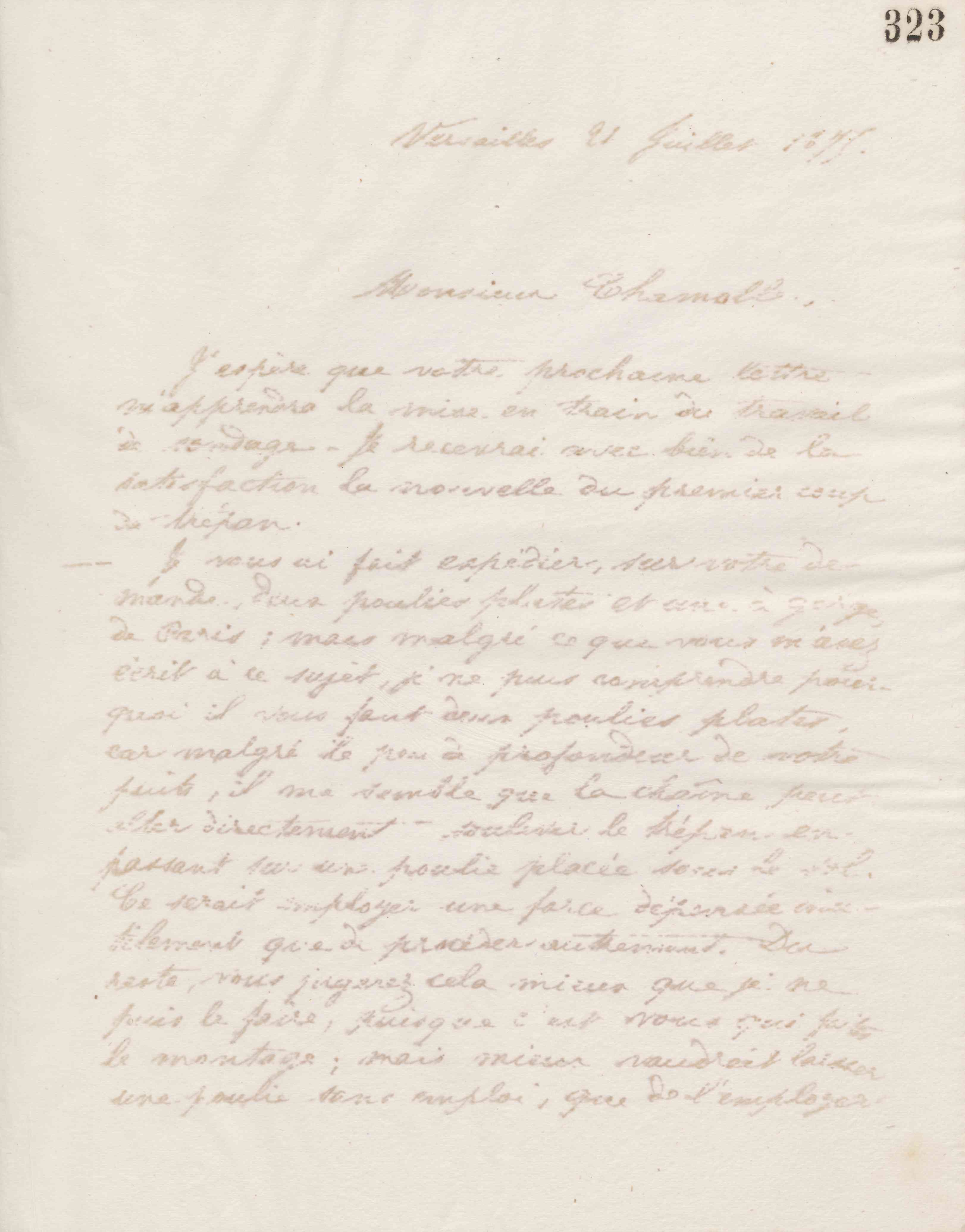 Jean-Baptiste André Godin à monsieur Chamolle, 21 juillet 1875