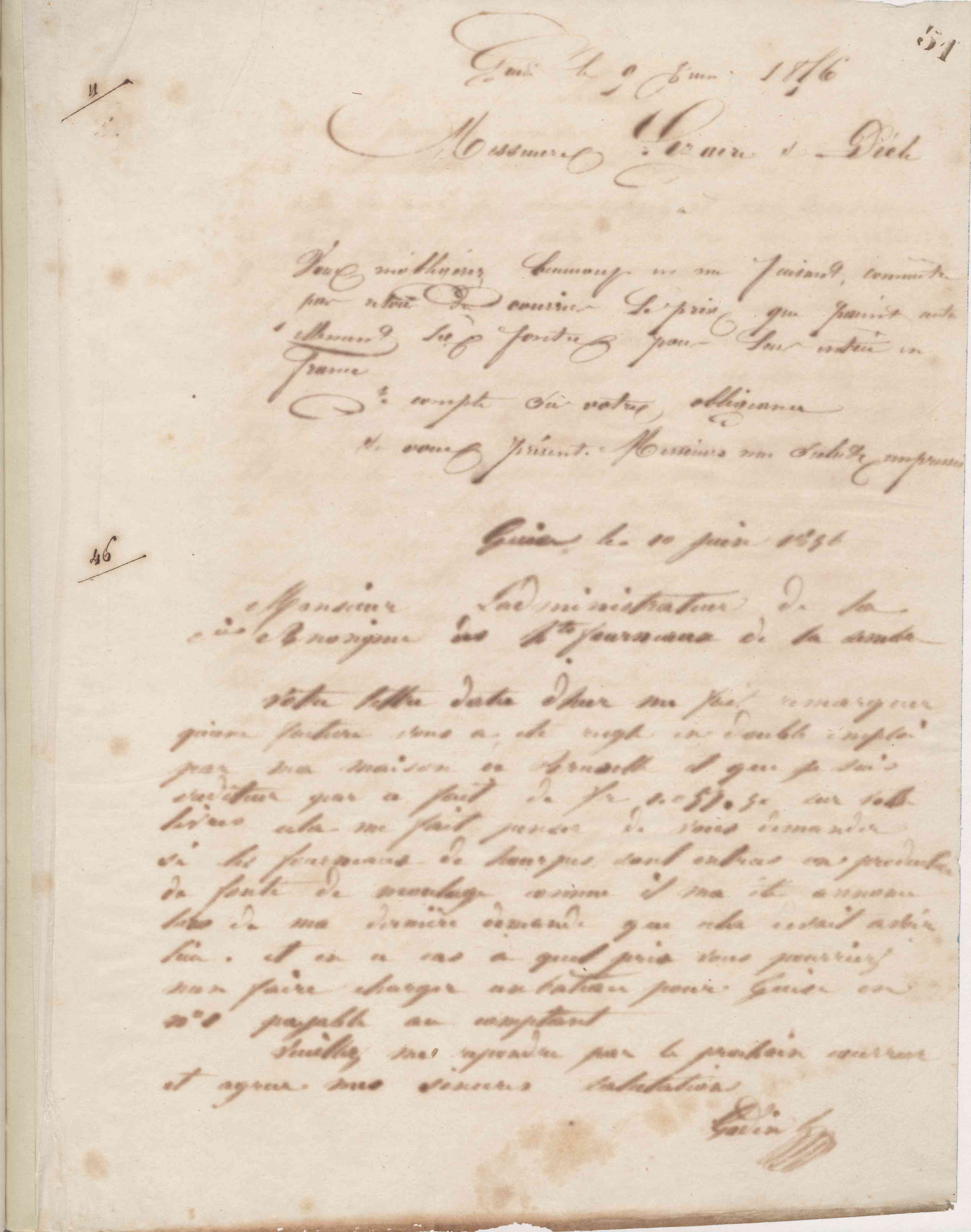 Jean-Baptiste André Godin à l'administrateur de la Compagnie anonyme des hauts-fourneaux de la Sambre, 10 juin 1856