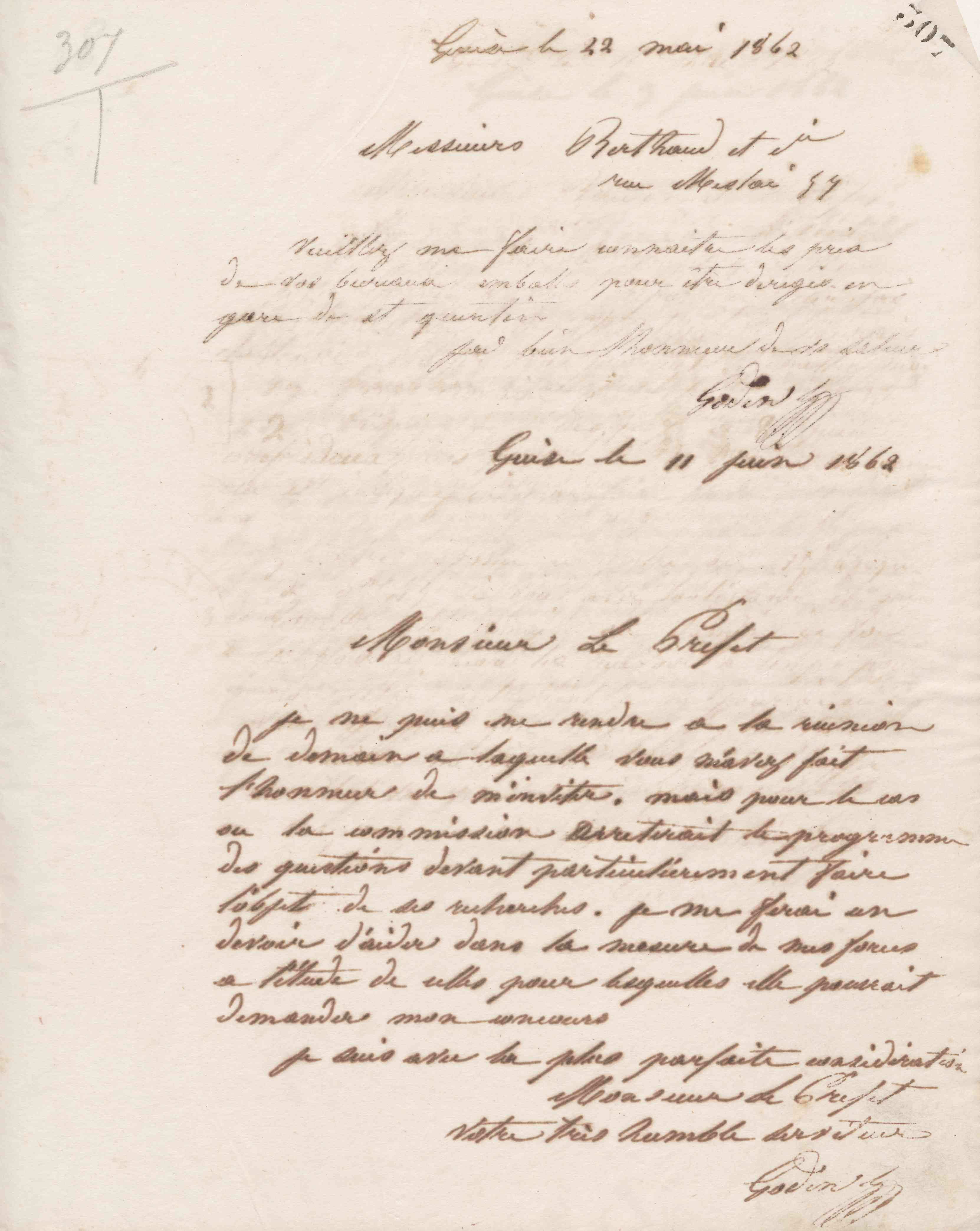 Jean-Baptiste André Godin au préfet de l&#039;Aisne, 11 juin 1862