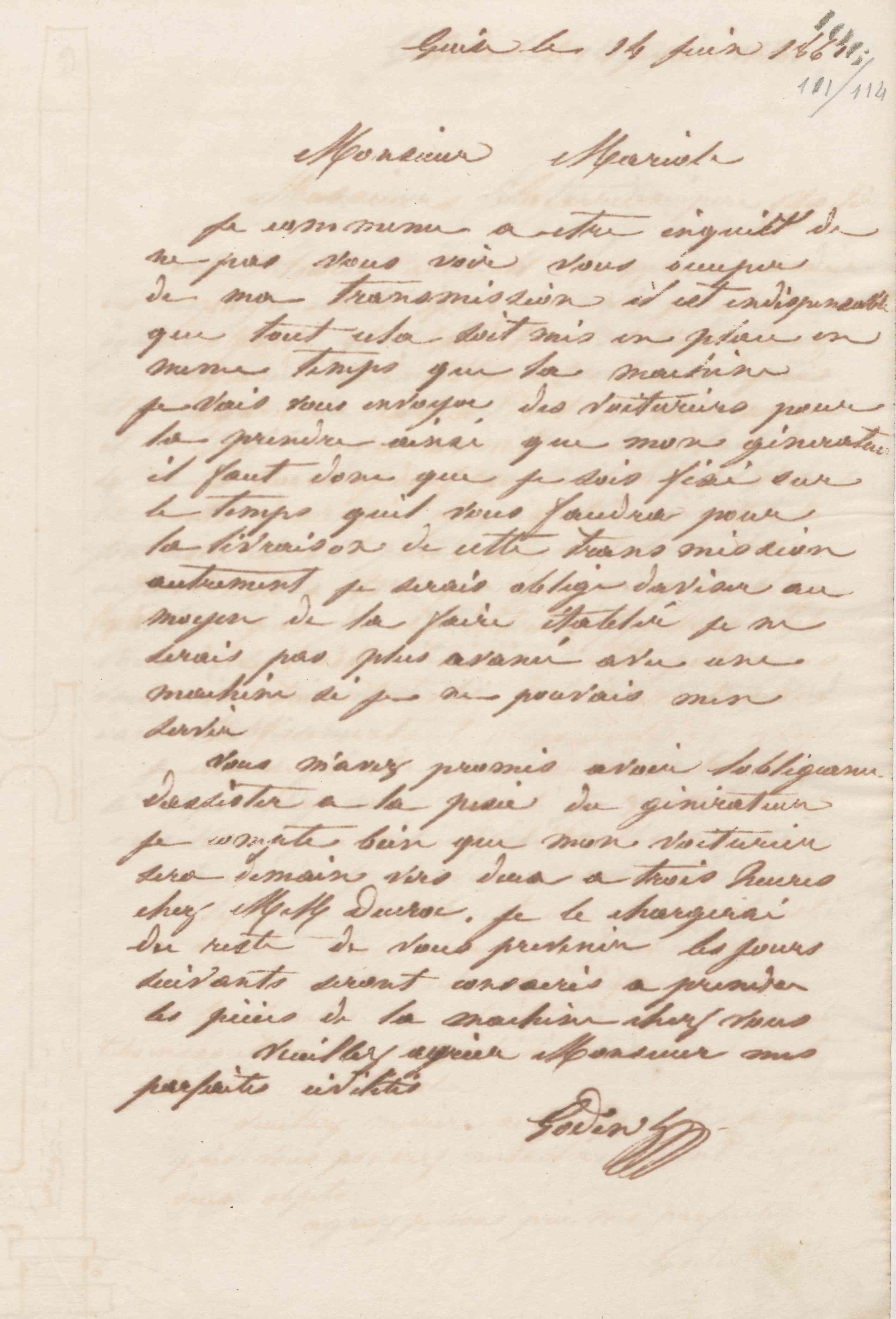 Jean-Baptiste André Godin à Charles Désiré Mariolle-Pinguet, 14 juin 1861