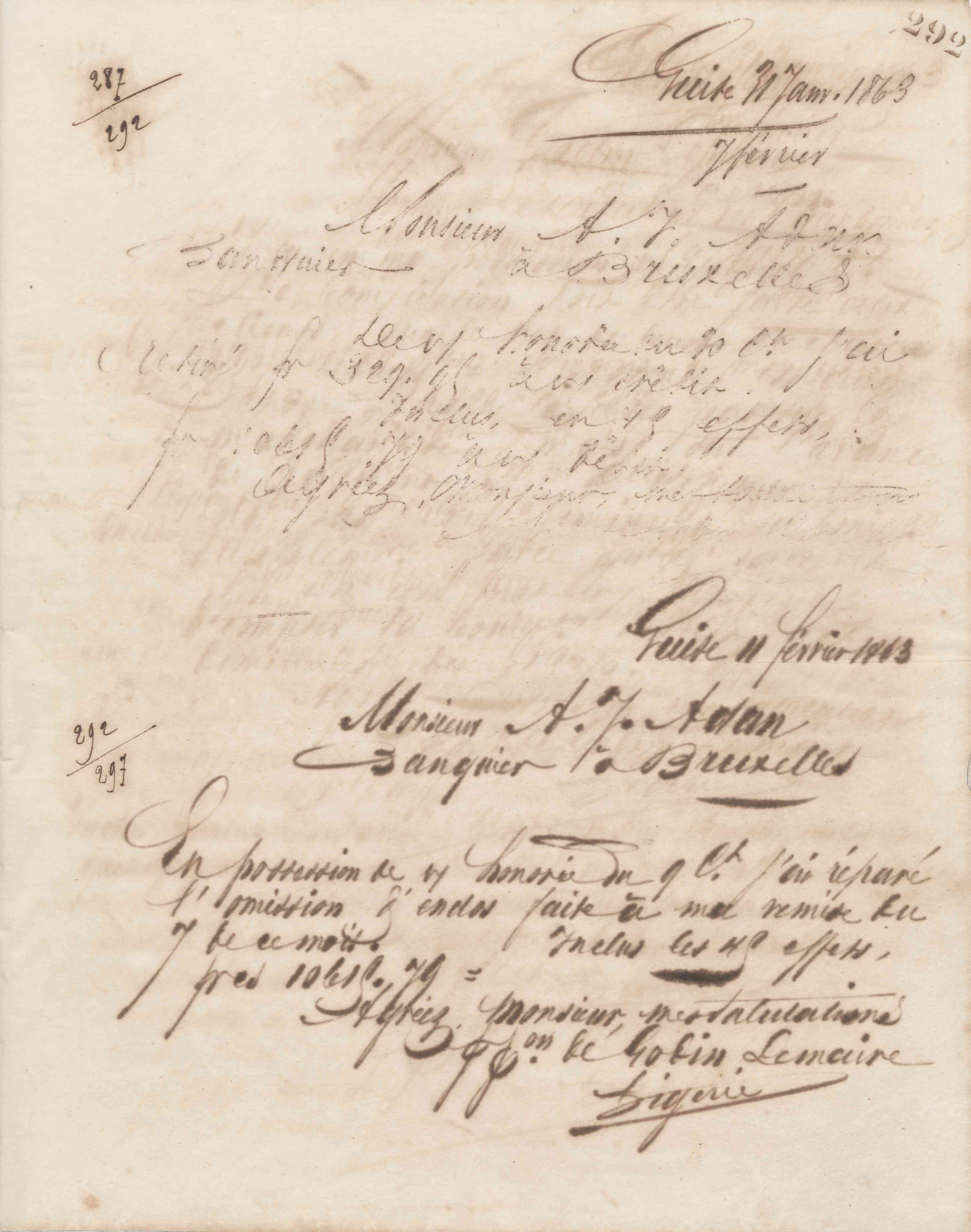 Jean-Baptiste André Godin à Auguste Joseph Adan, 31 janvier 1863