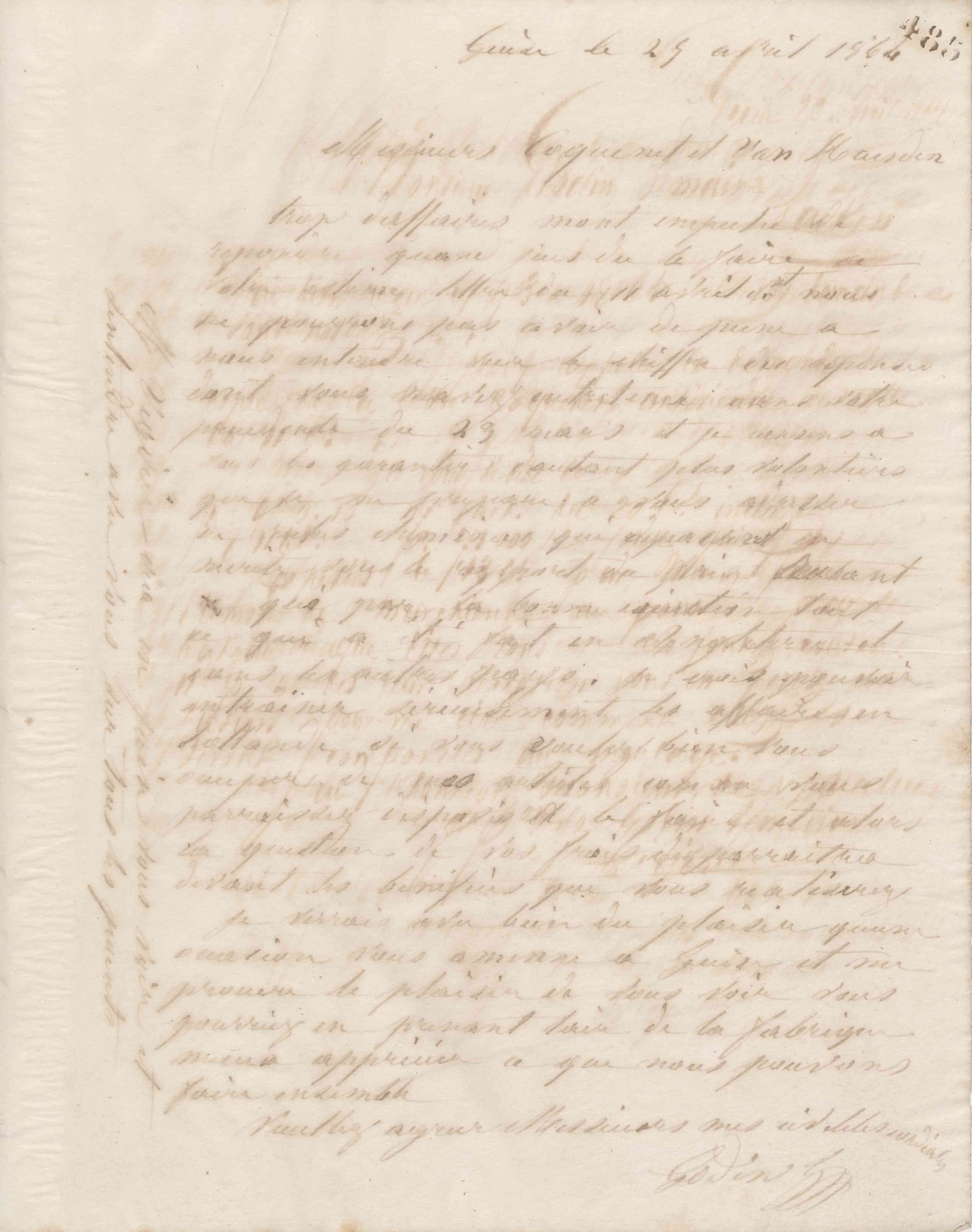 Jean-Baptiste André Godin à Coquenet et Van Heusden, 25 avril 1864 Jean-Baptiste André Godin à Coquenet et Van Heusden, 25 avril 1864