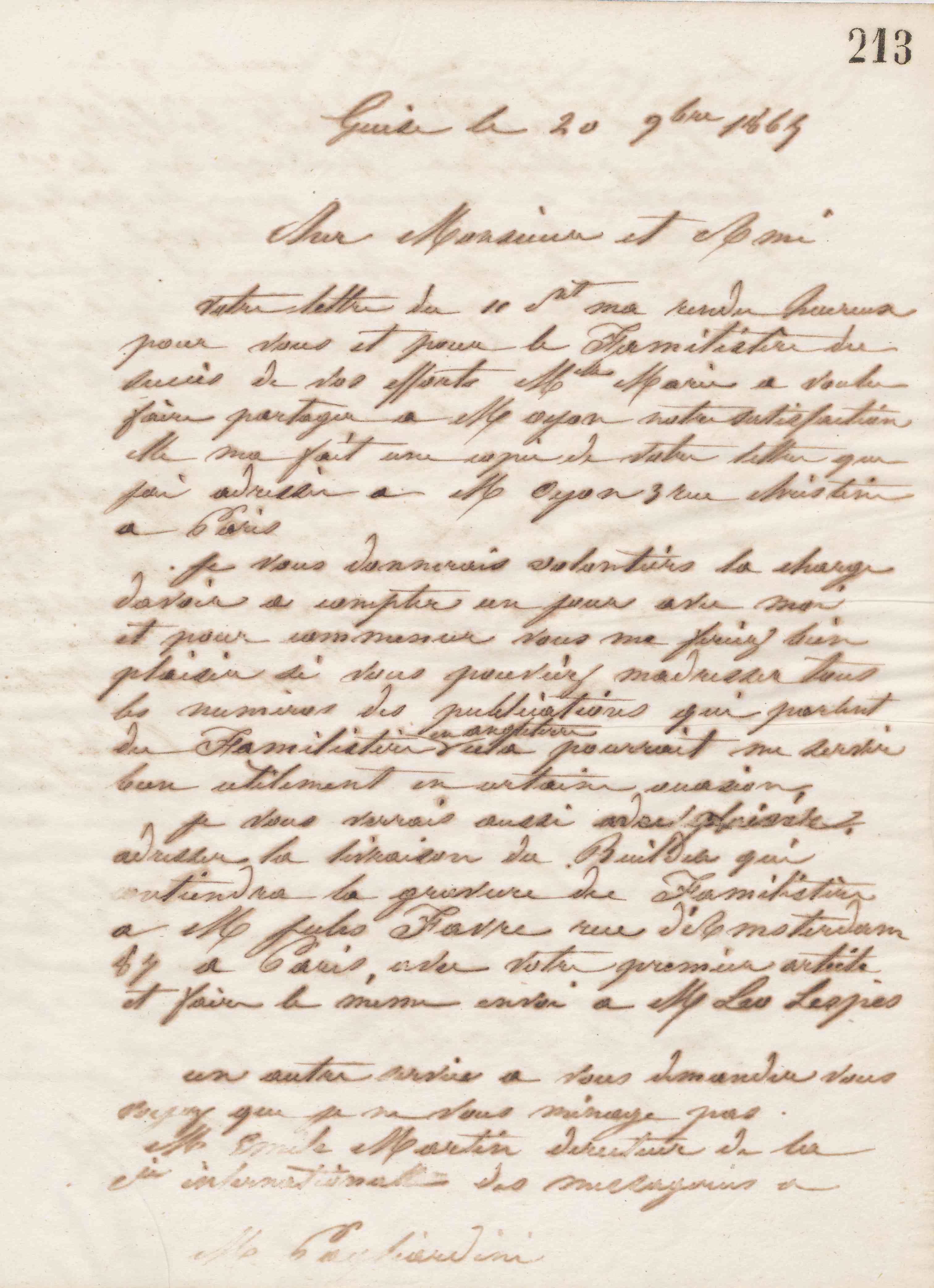 Jean-Baptiste André Godin à Tito Pagliardini, 20 novembre 1865