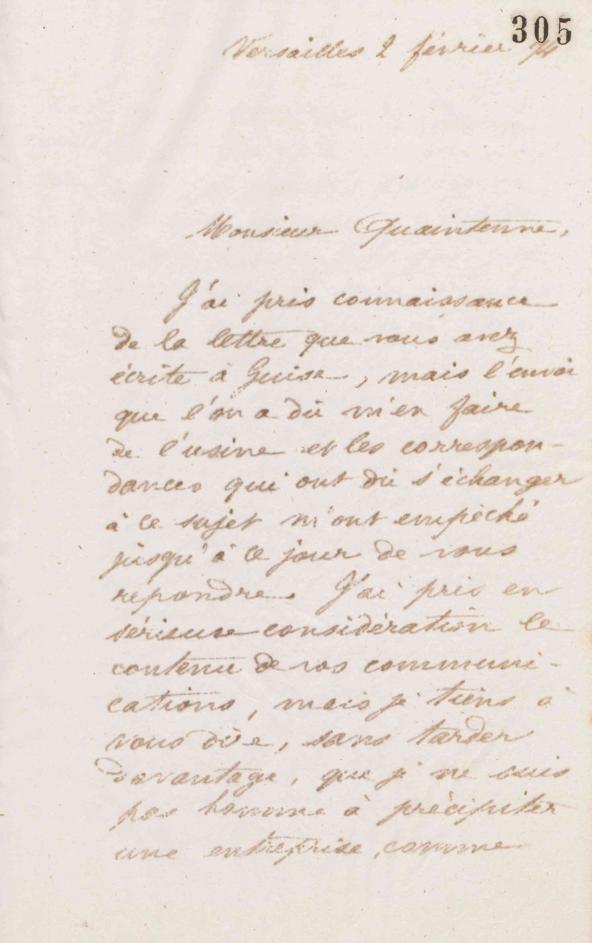 Jean-Baptiste André Godin à Étienne Louis Joseph Quaintenne, 2 février 1874