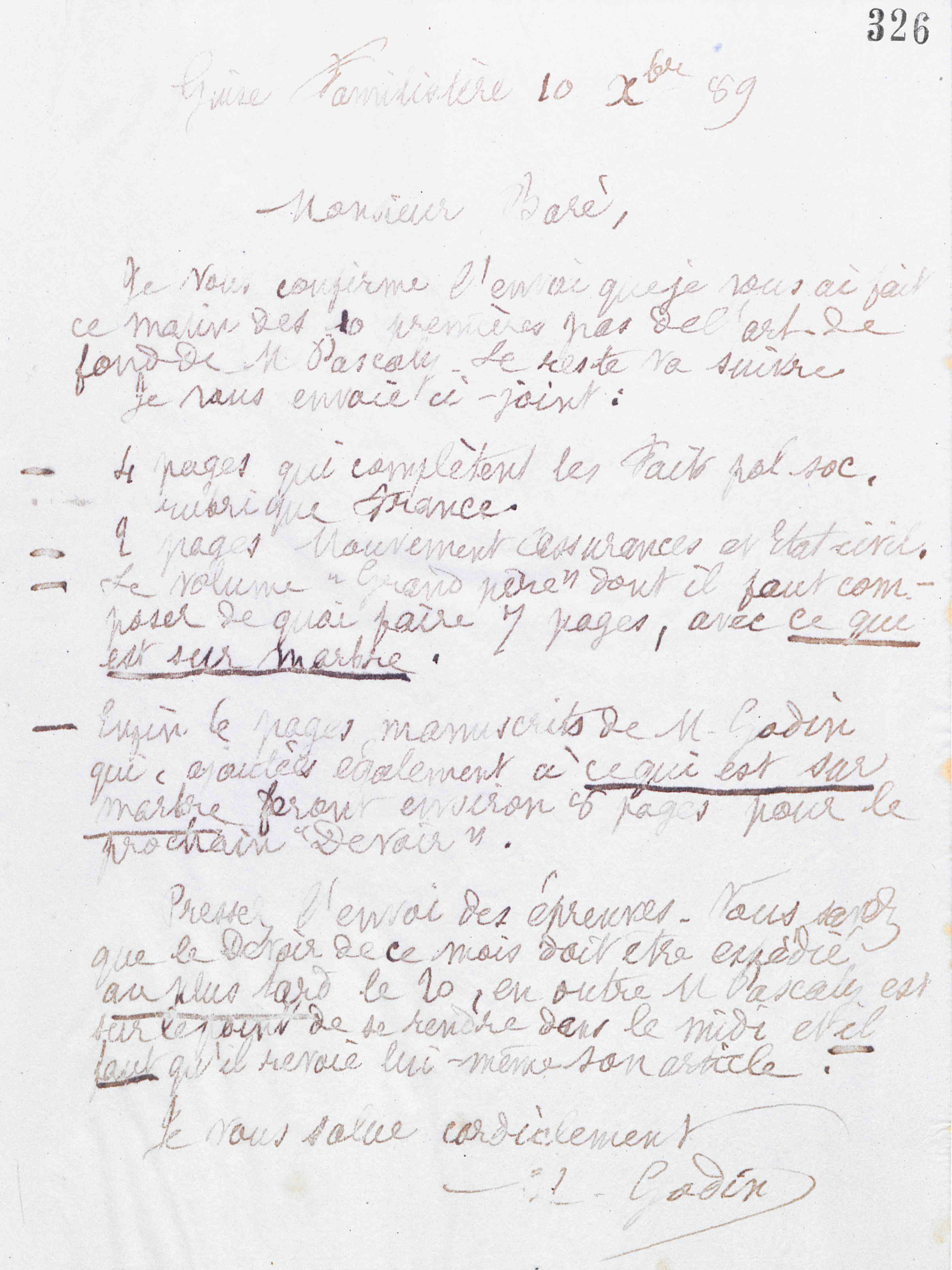 Marie Moret à Jules Édouard Baré, 10 décembre 1889