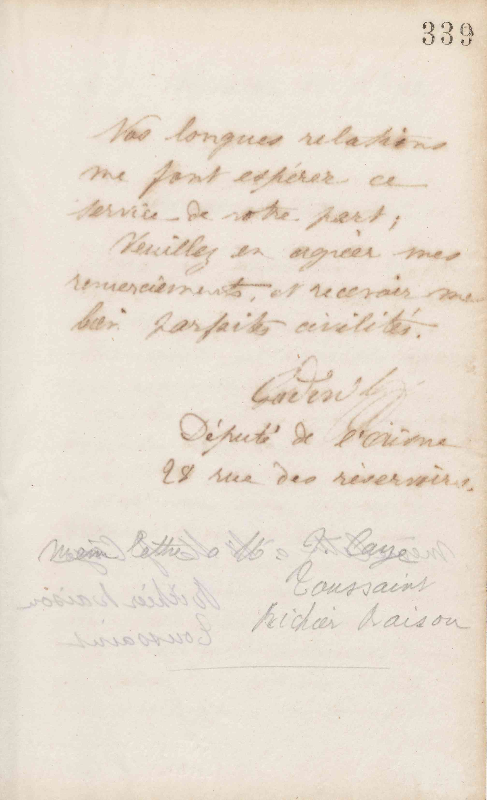 Jean-Baptiste André Godin à monsieur Claudon, 26 novembre 1872