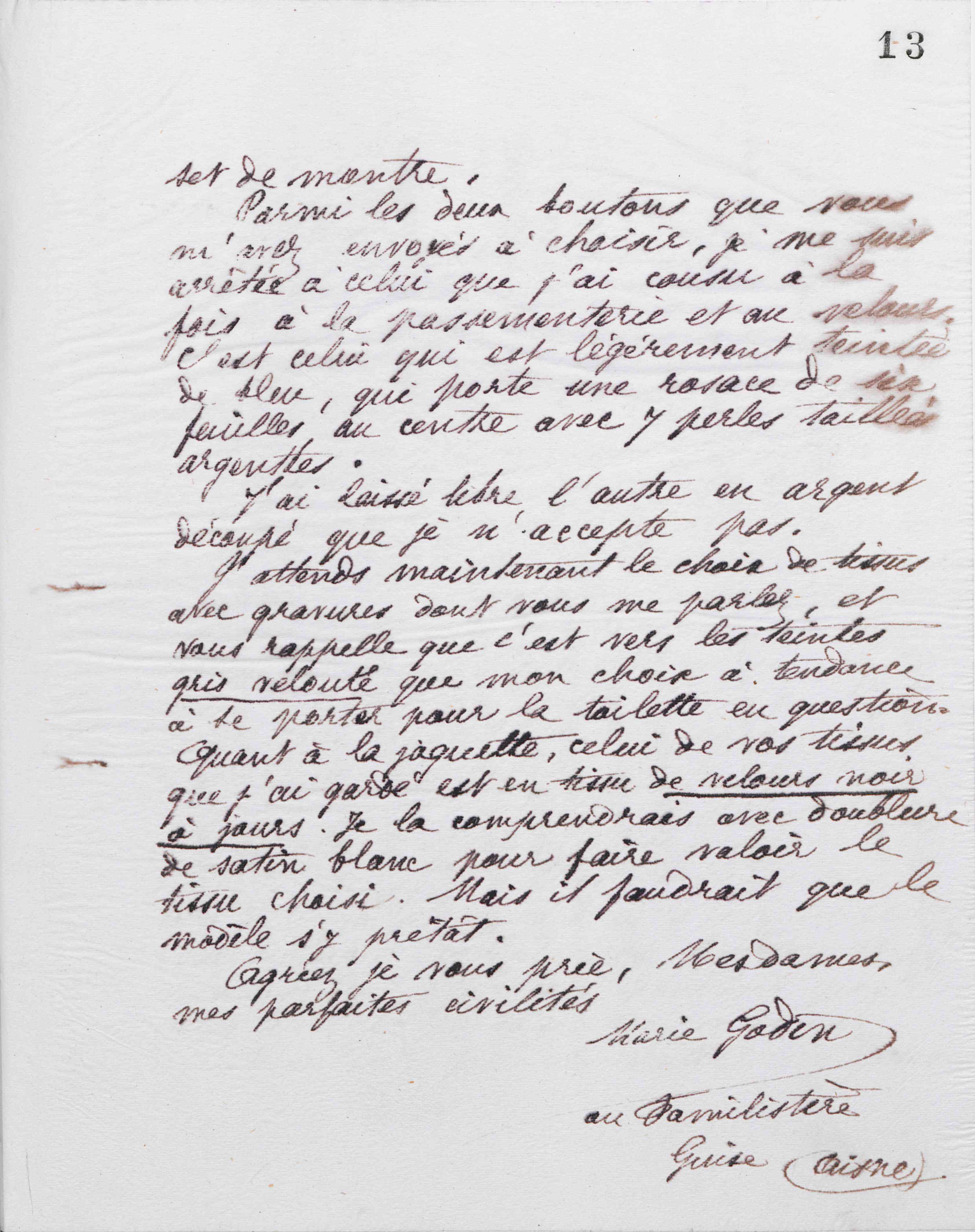 Marie Moret à Piat sœurs, 13 mars 1887 Marie Moret à Piat sœurs, 13 mars 1887