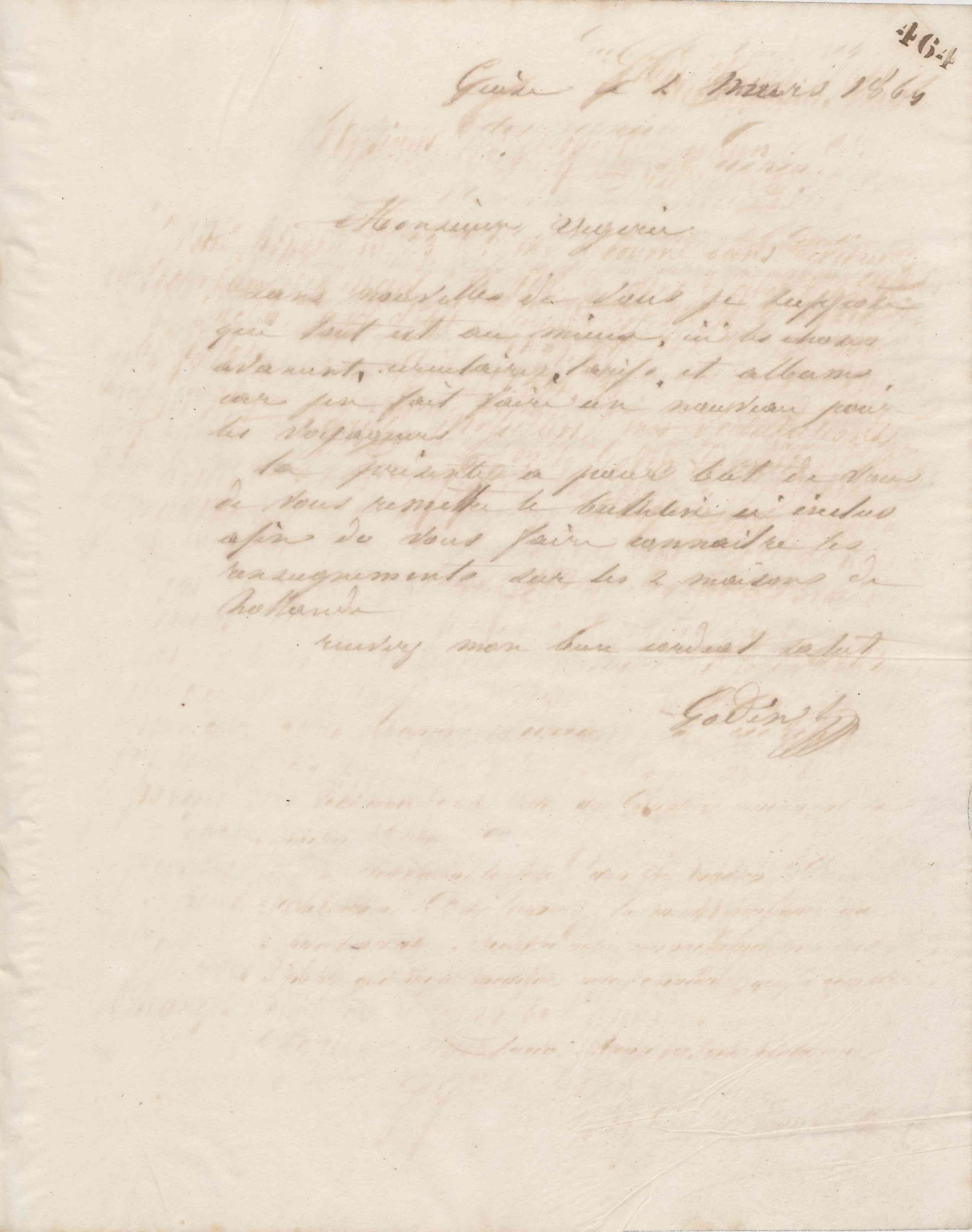 Jean-Baptiste André Godin à A. Vigerie, 2 mars 1864
