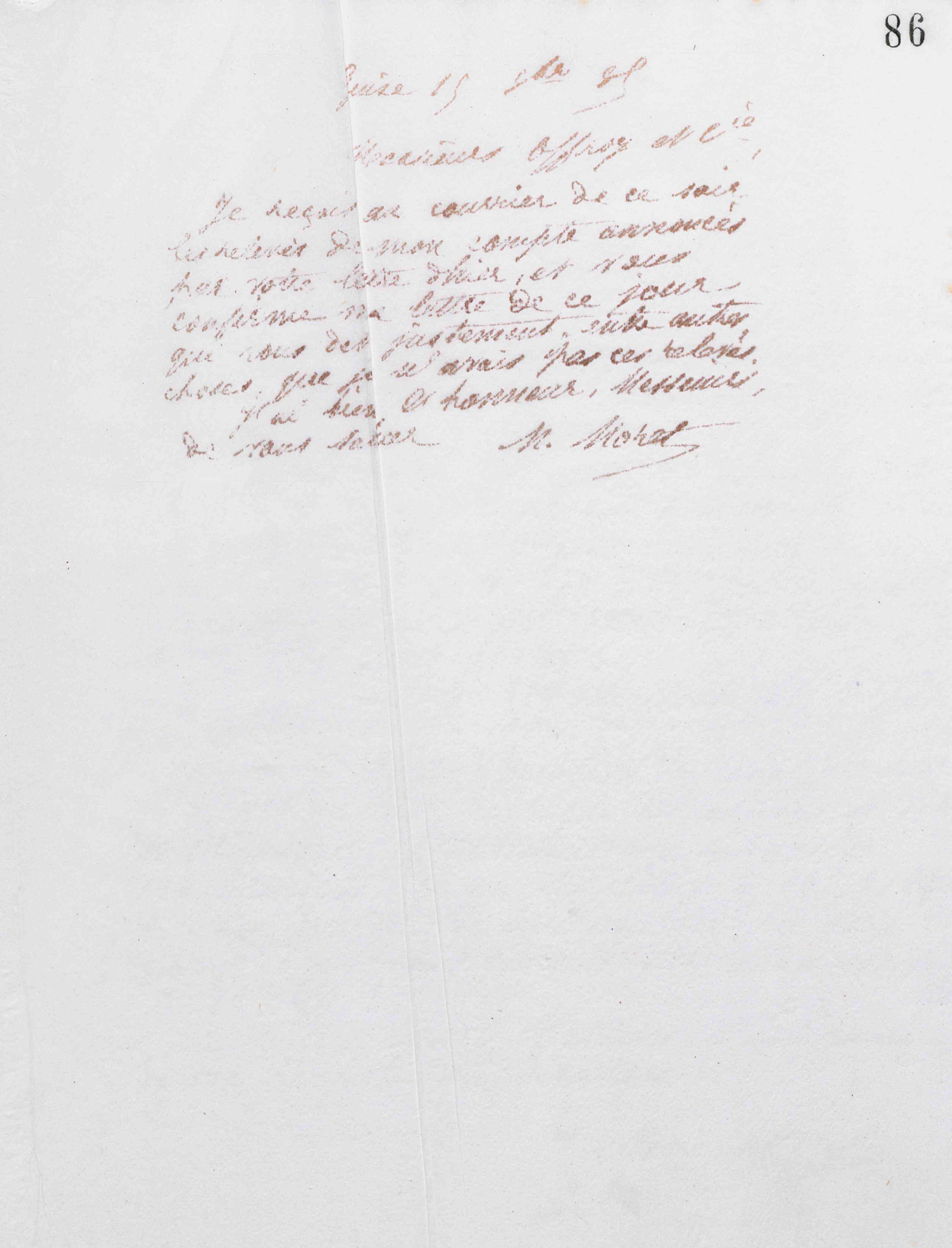 Marie Moret à Offroy et Cie, 15 octobre 1885 Marie Moret à Offroy et Cie, 15 octobre 1885