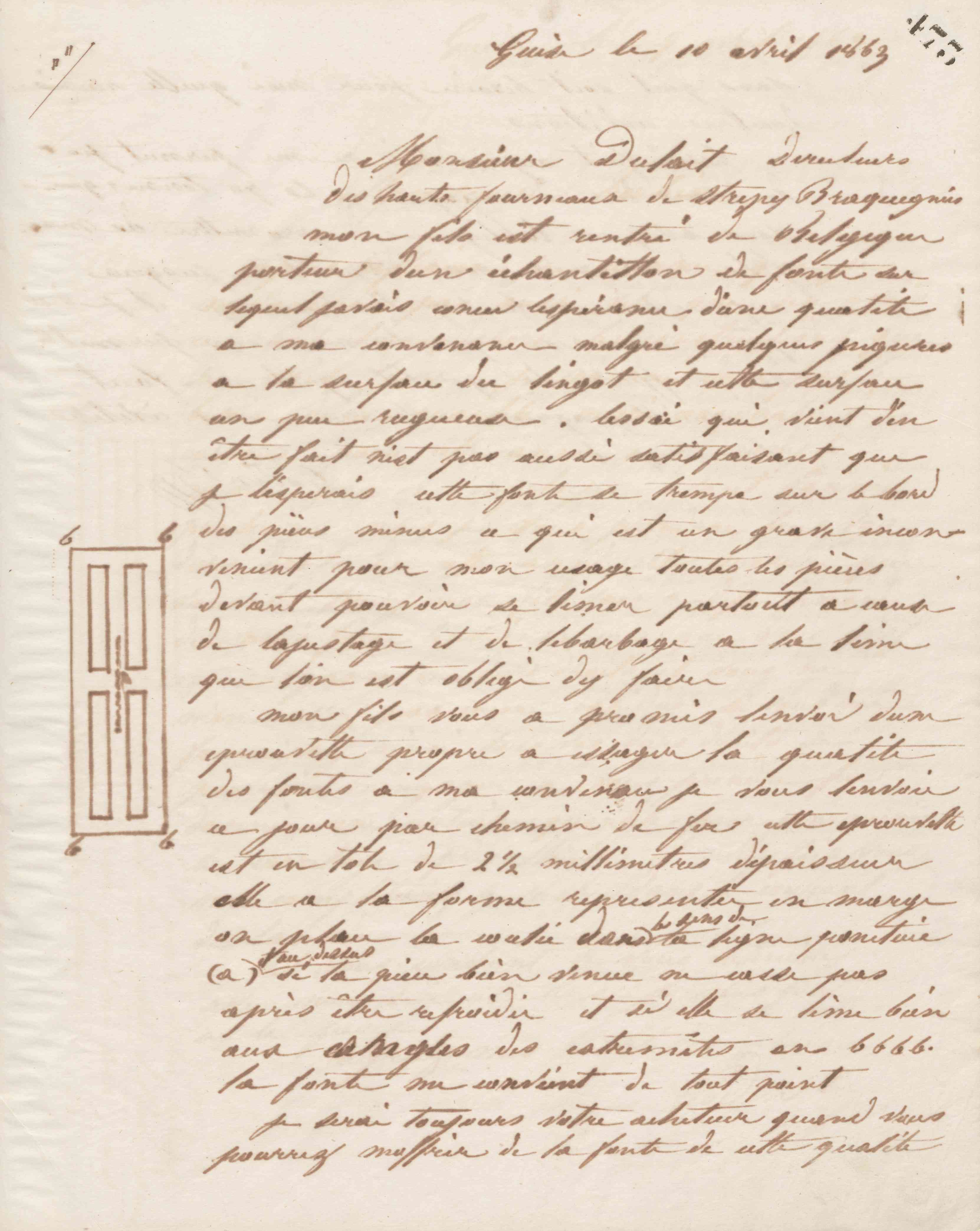 Jean-Baptiste André Godin à monsieur Dulait, directeur des hauts-fourneaux de Strépy-Braquegnies10 avril 1863