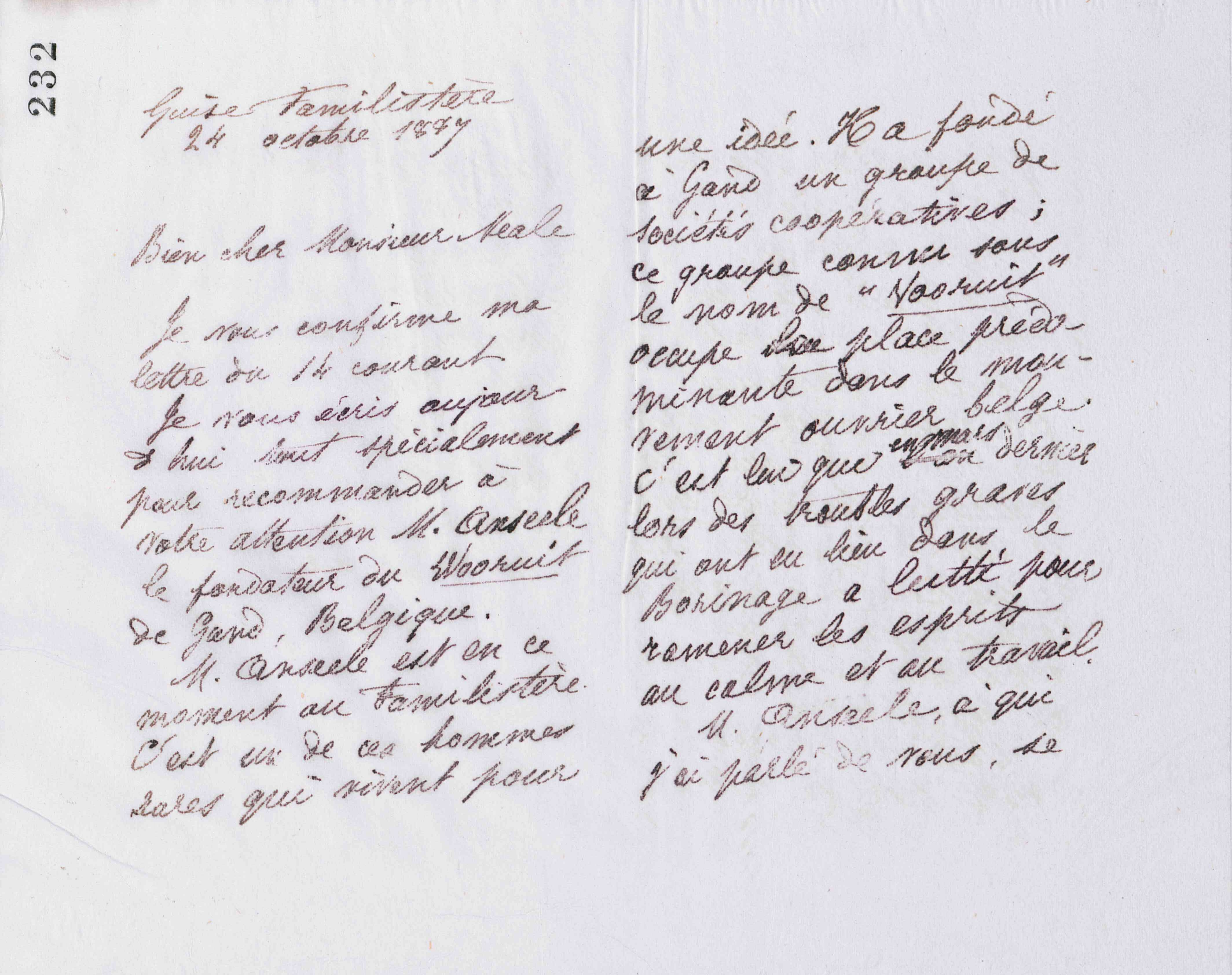 Marie Moret à Edward Vansittart Neale, 24 octobre 1887 Marie Moret à Edward Vansittart Neale, 24 octobre 1887