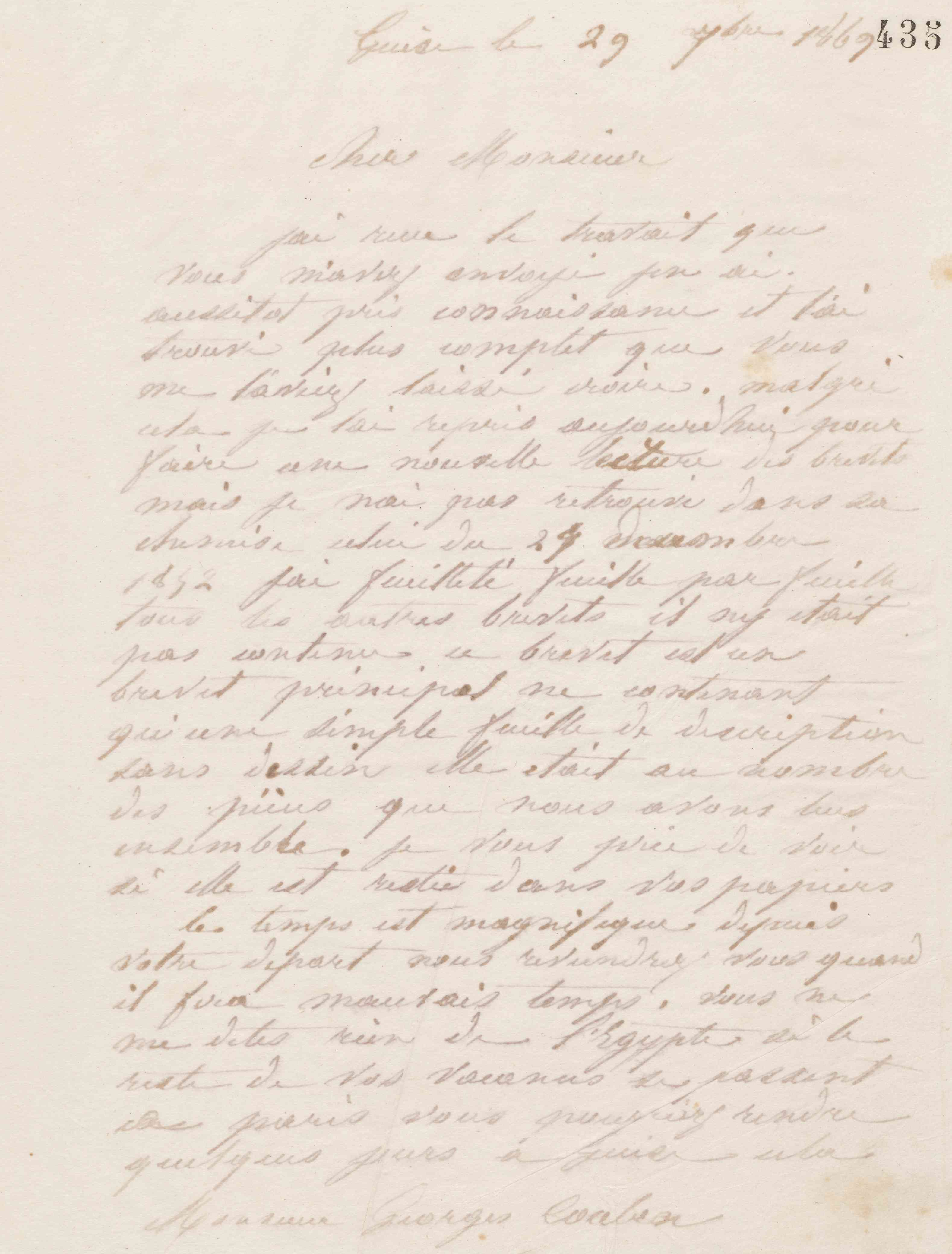 Jean-Baptiste André Godin à Georges Coulon, 29 septembre 1869