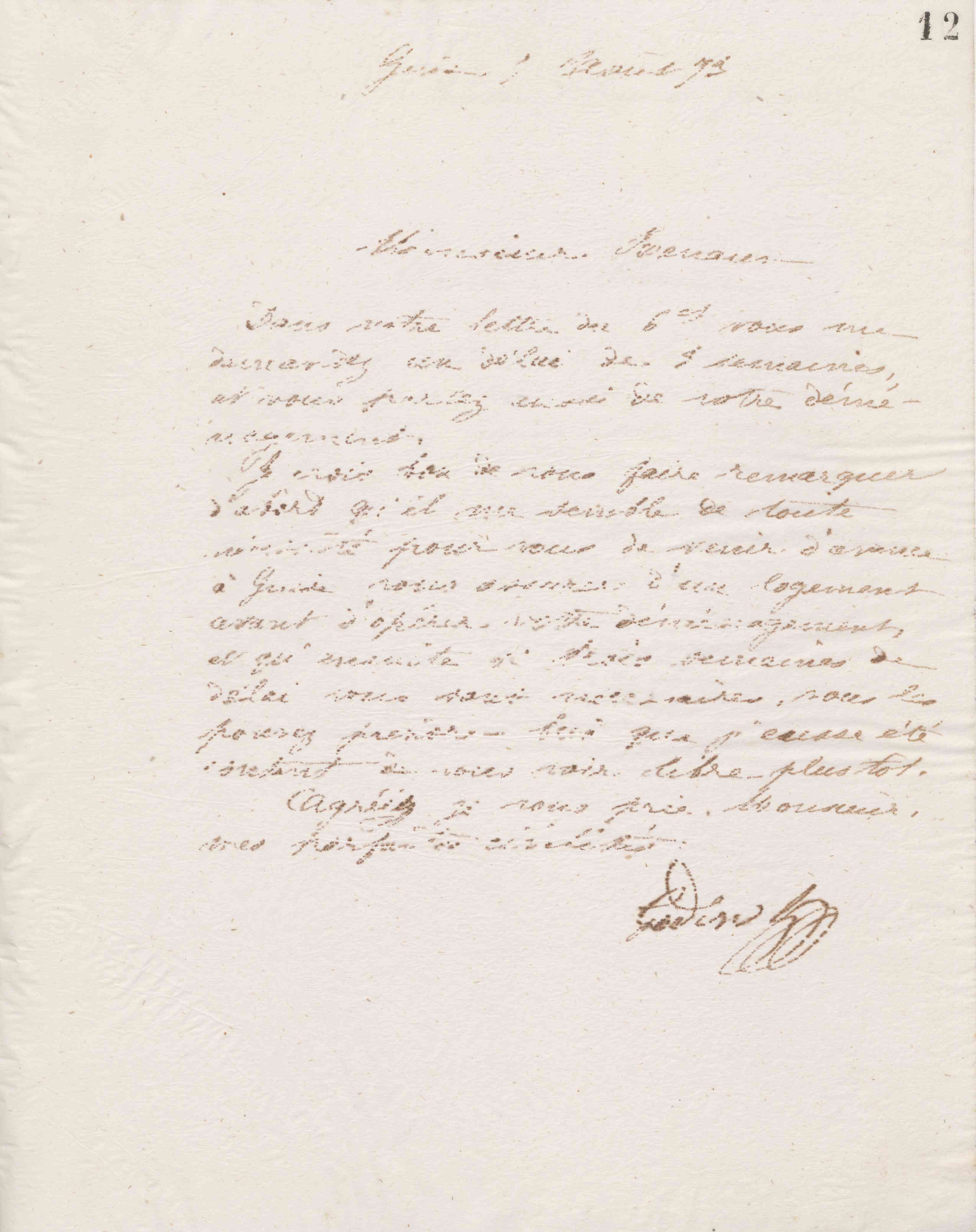 Jean-Baptiste André Godin à monsieur Renaux, 7 août 1873