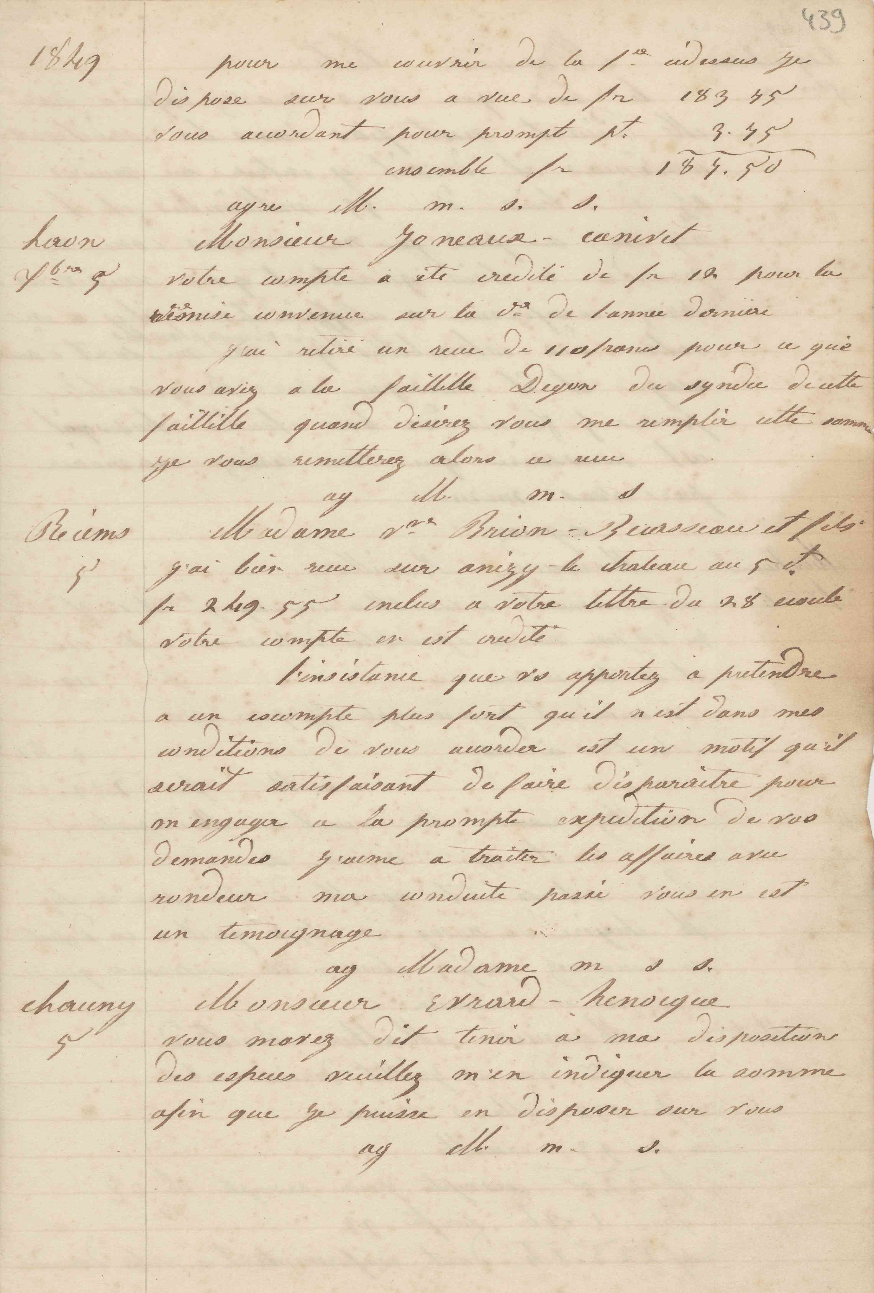 Jean-Baptiste André Godin à Brion-Bécasseau (Veuve) et fils, 5 [décembre 1849]