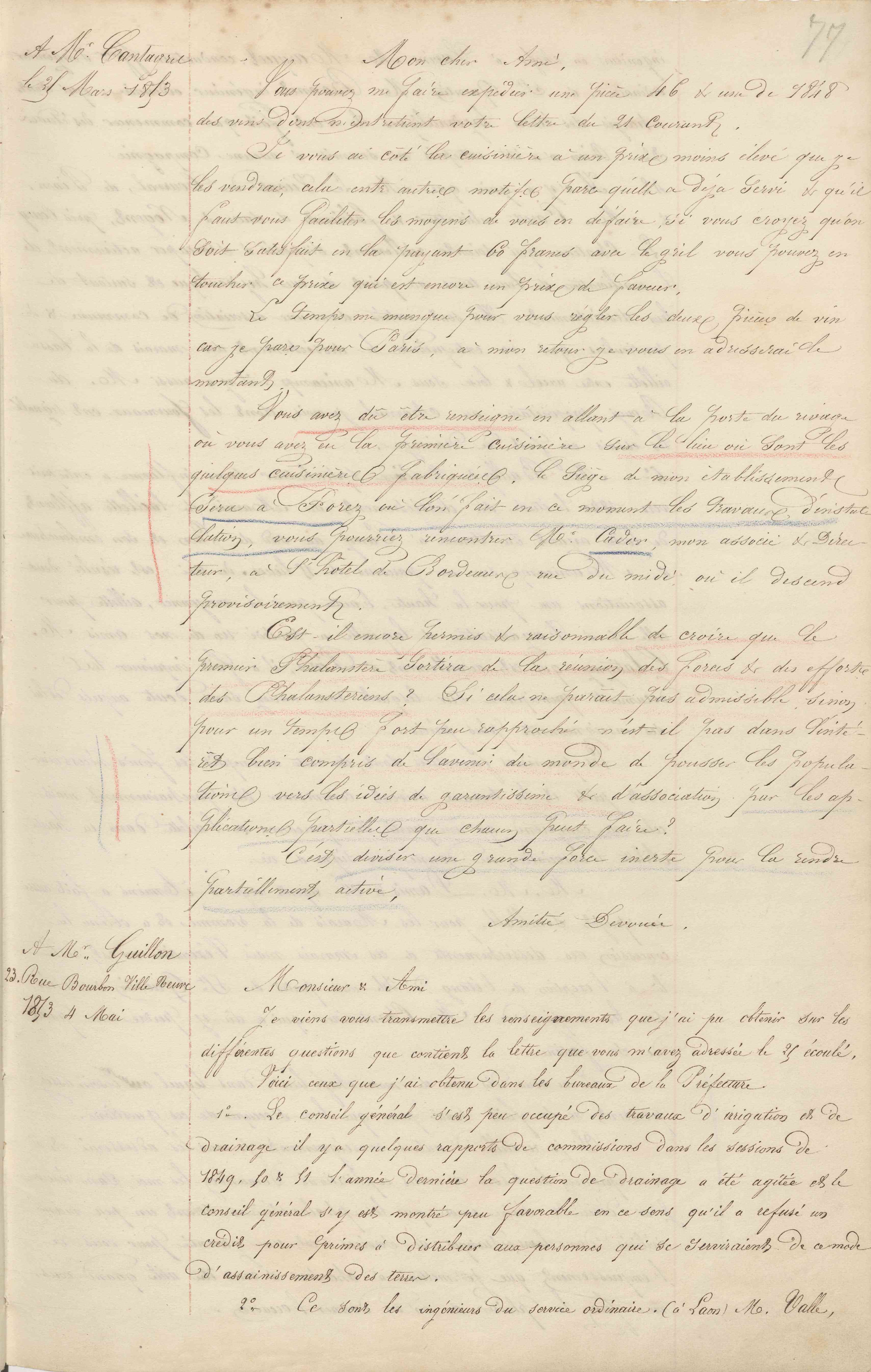 Jean-Baptiste André Godin à François Cantagrel, 31 mars 1853