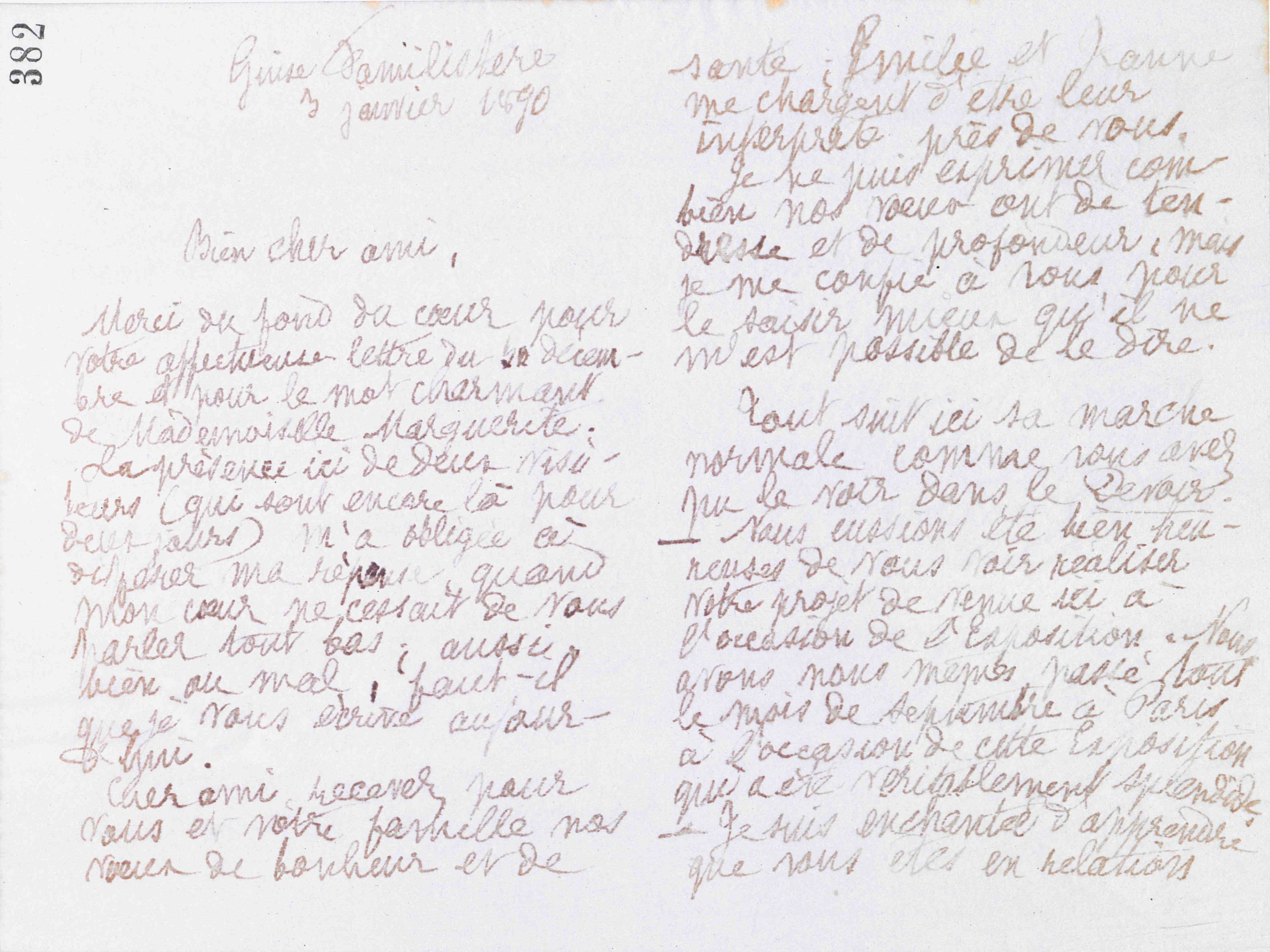 Marie Moret à Alexandre Tisserant, 3 janvier 1890 Marie Moret à Alexandre Tisserant, 3 janvier 1890