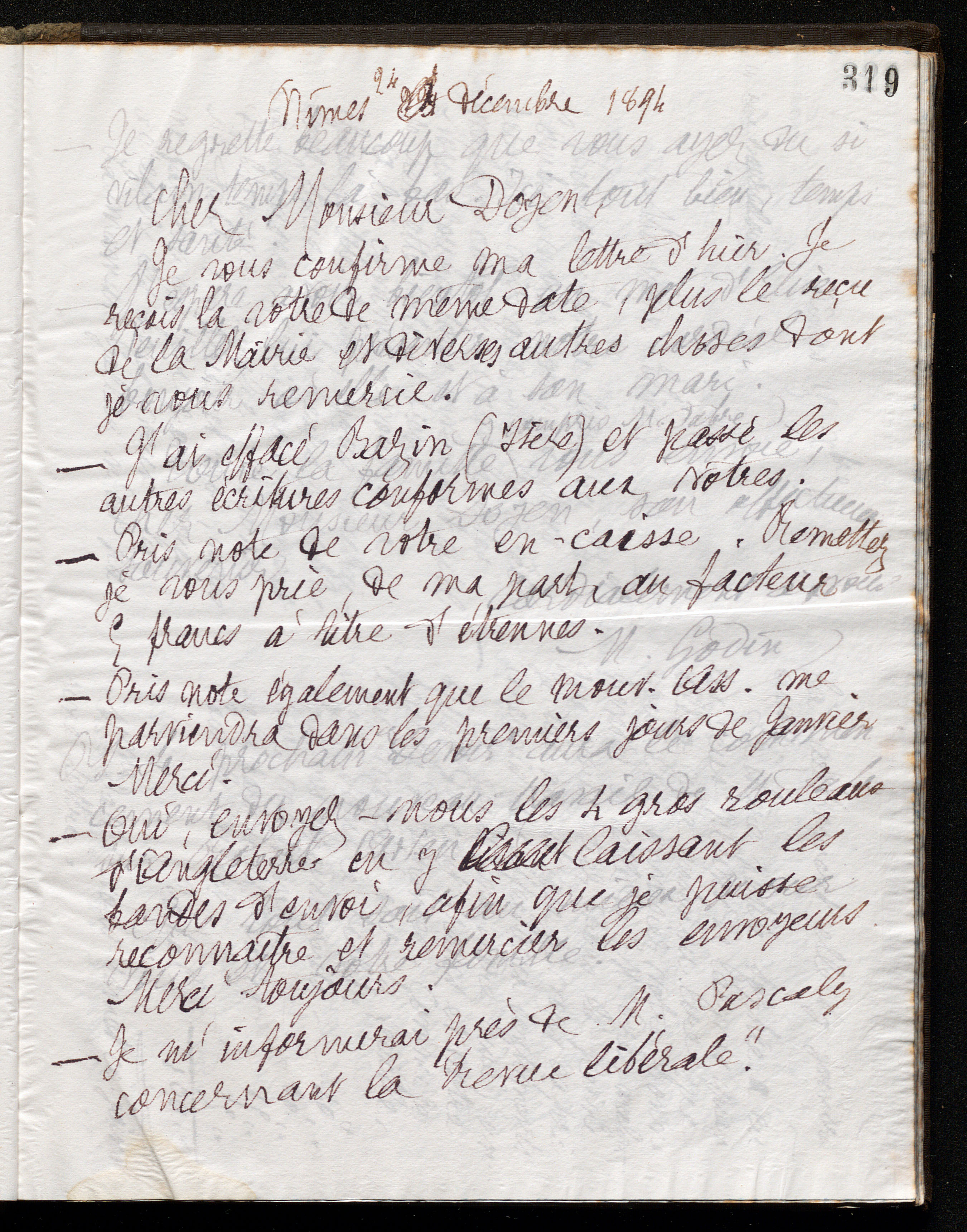 Marie Moret à Pierre-Alphonse Doyen, 24 décembre 1894