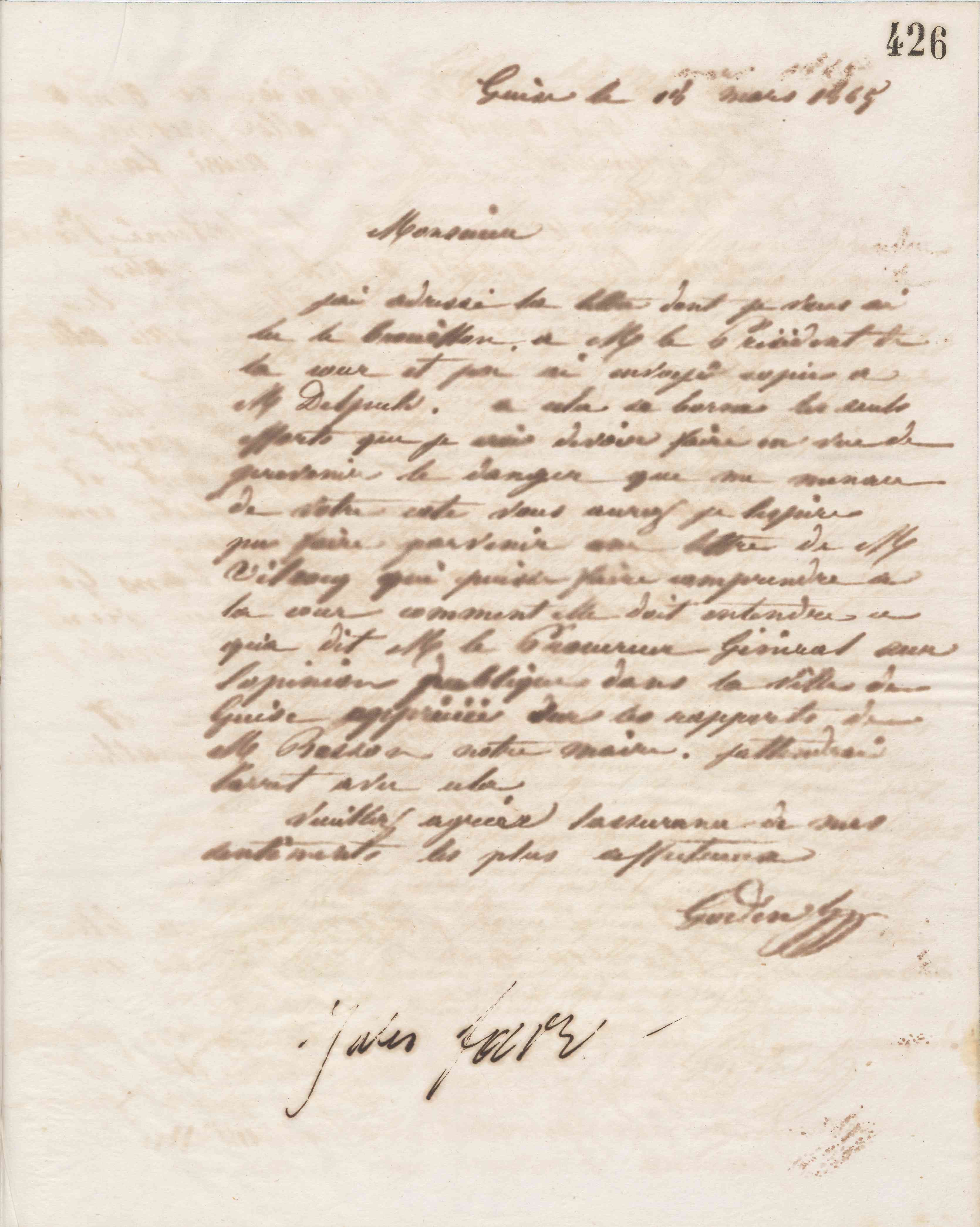 Jean-Baptiste André Godin à Jules Favre, 18 mars 1865