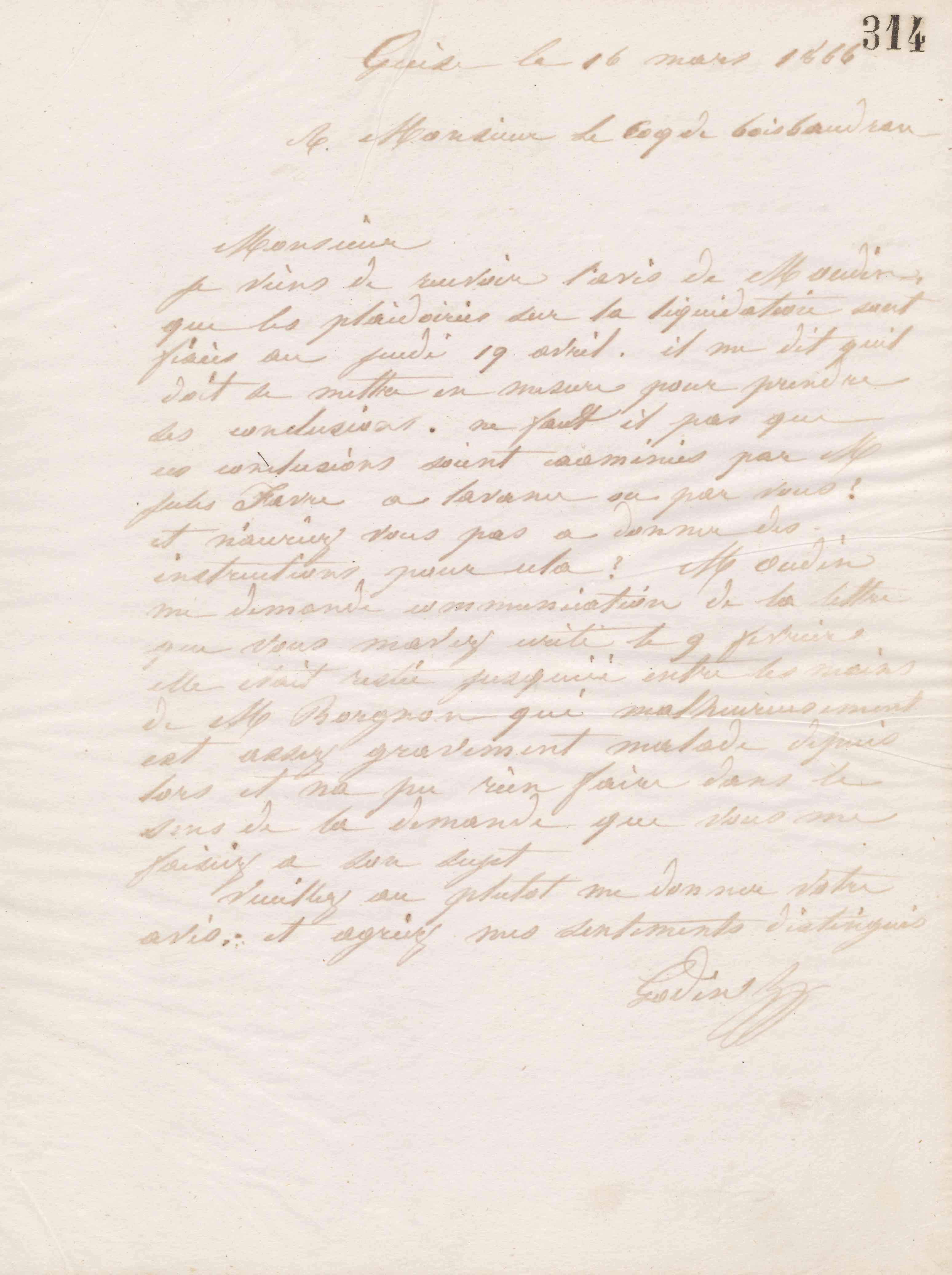 Jean-Baptiste André Godin à André Lecoq de Boisbaudran, 16 mars 1866