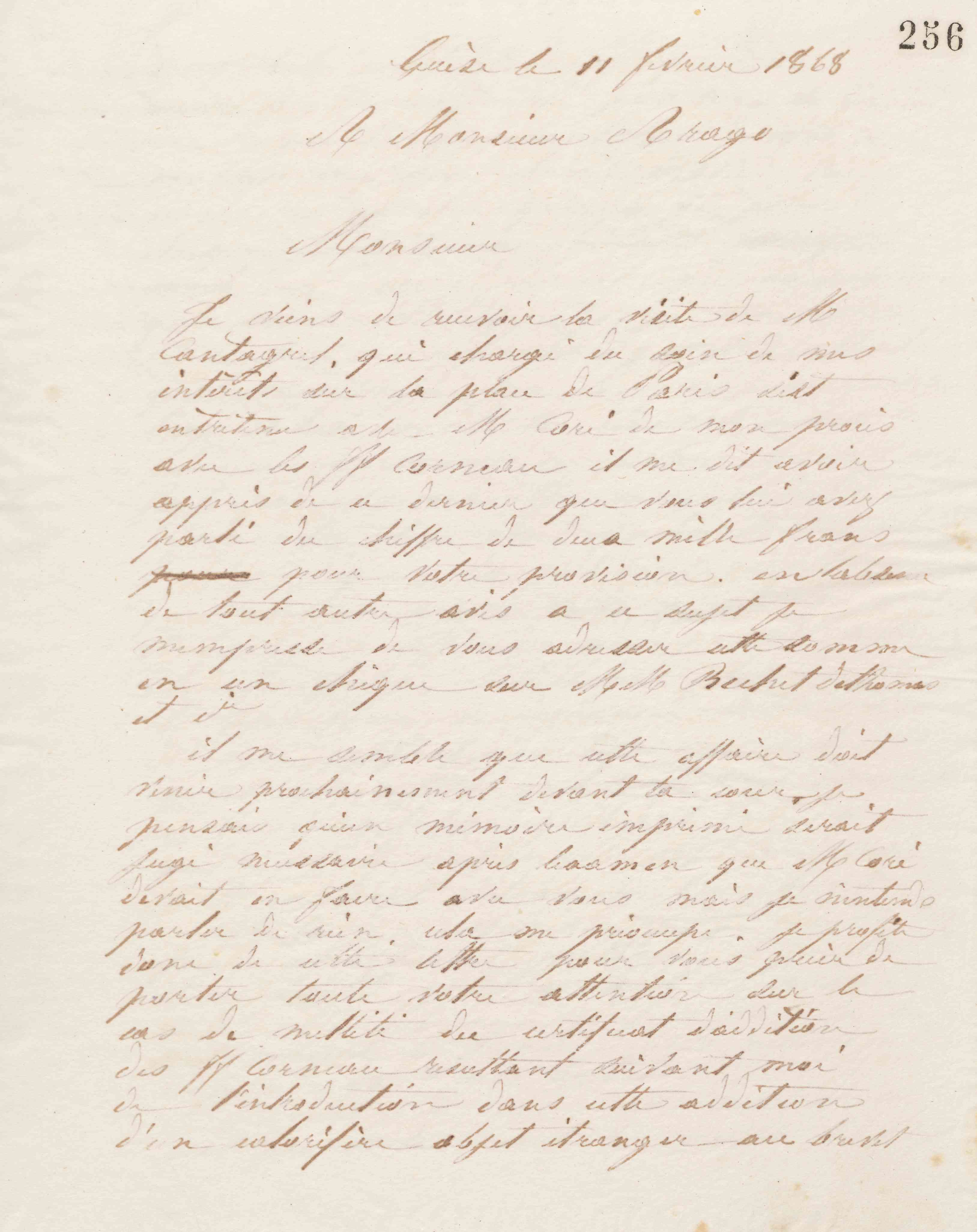 Jean-Baptiste André Godin à Emmanuel Arago, 11 février 1868