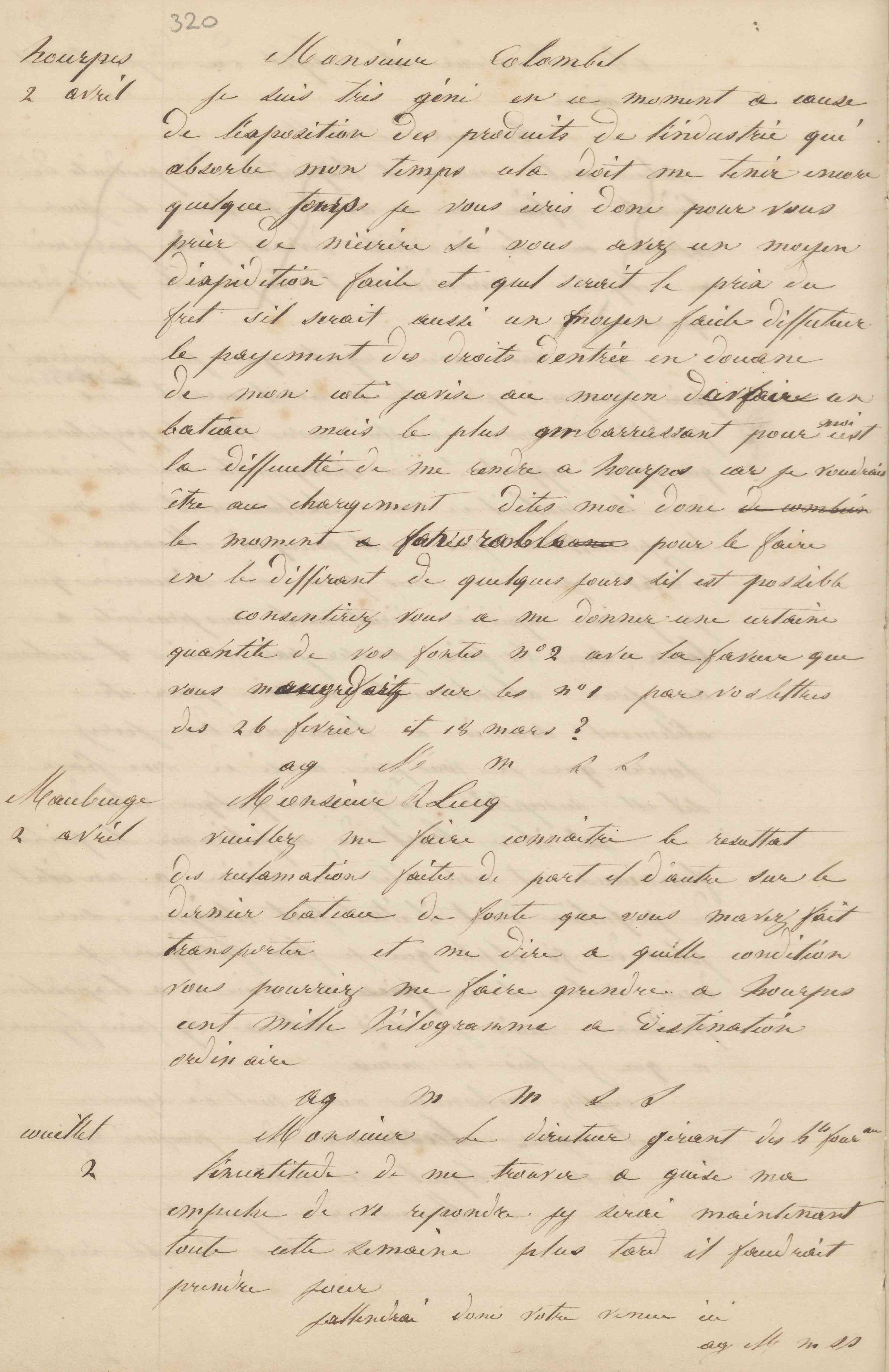 Jean-Baptiste André Godin à la Société anonyme des hauts-fourneaux, usines et charbonnages de Marcinelle et Couillet, 2 avril 1849