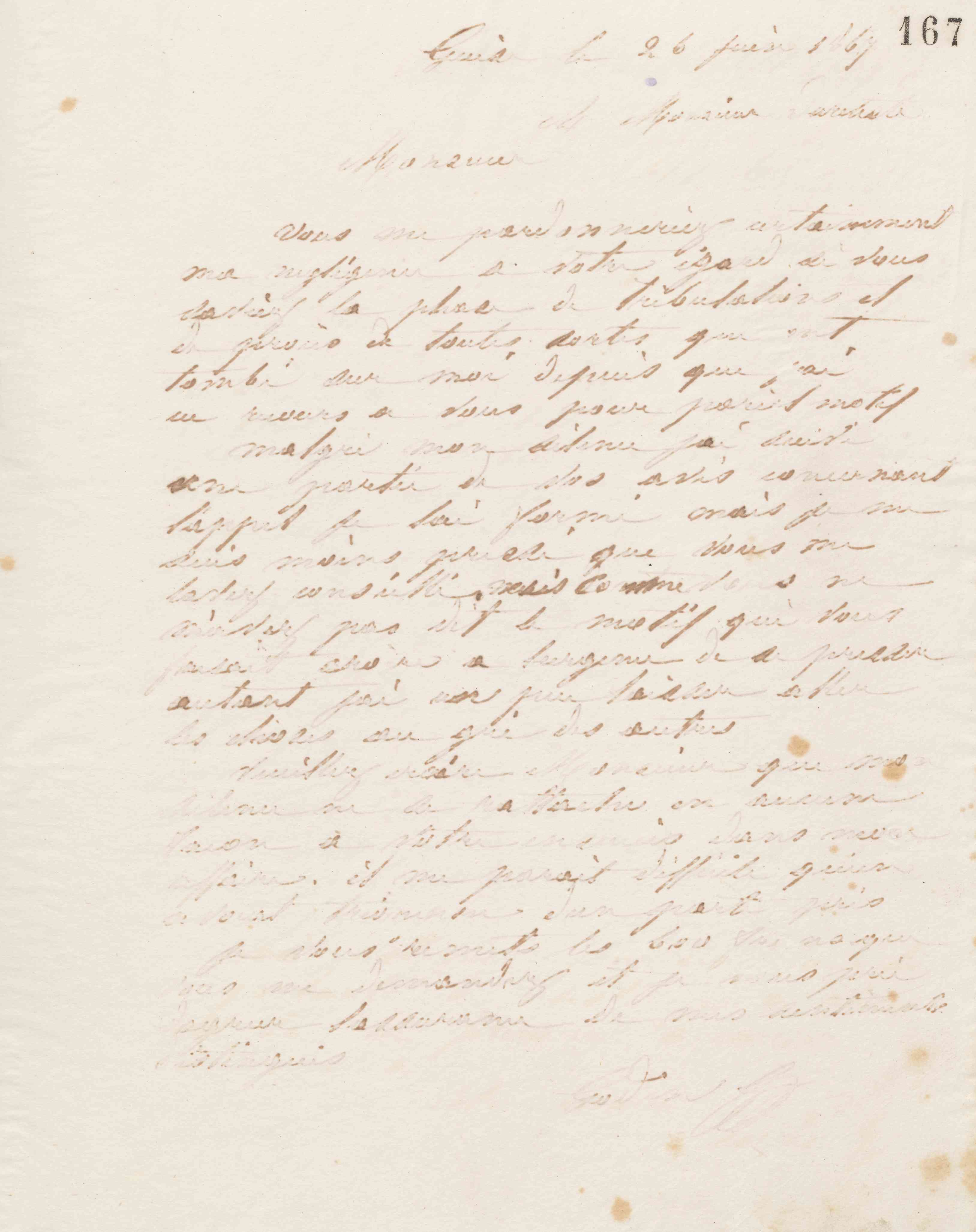 Jean-Baptiste André Godin à monsieur Dureteste, 26 juin 1867