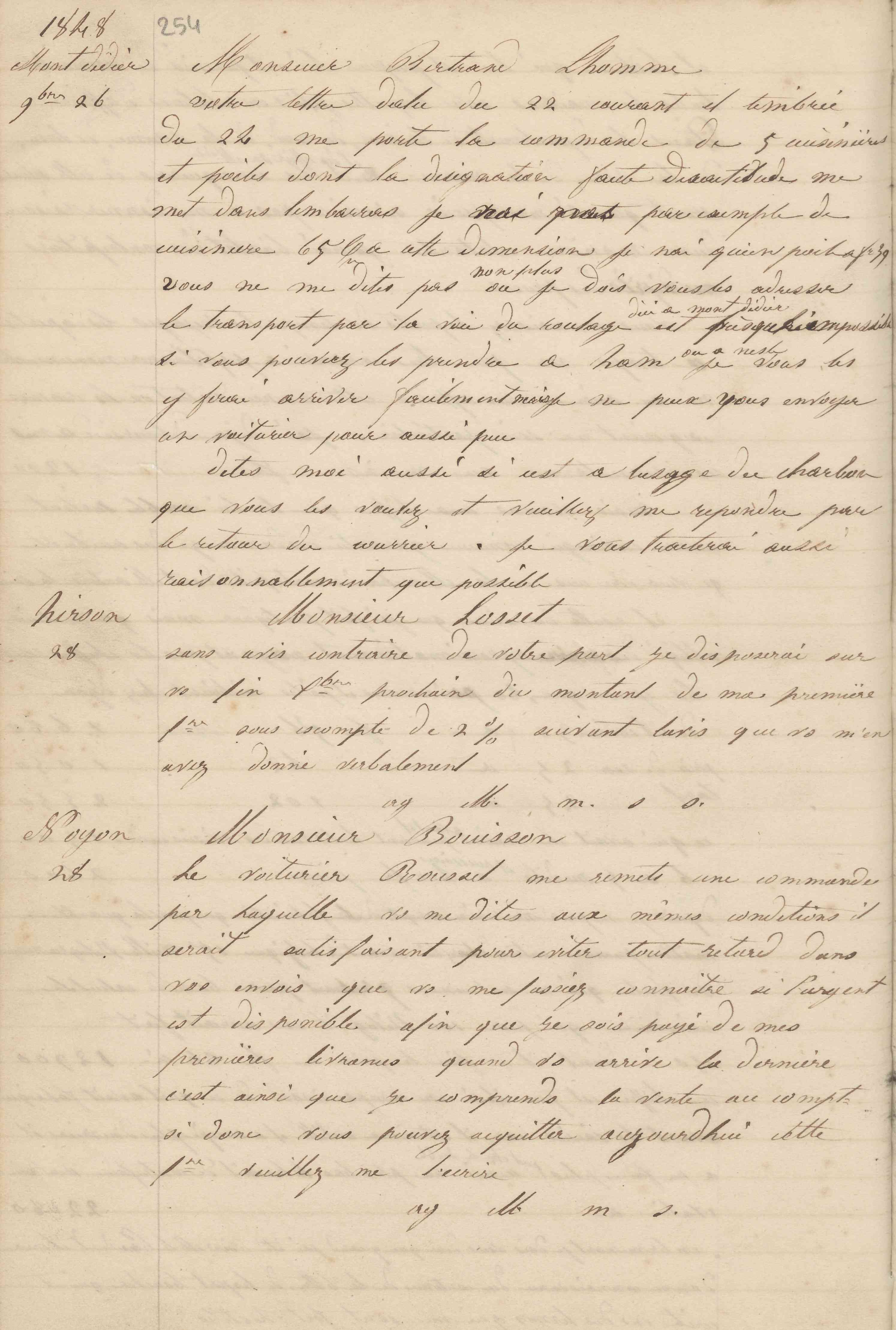 Jean-Baptiste André Godin à monsieur Bertand-Lhomme, 26 novembre 1848 Jean-Baptiste André Godin à monsieur Bertand-Lhomme, 26 novembre 1848