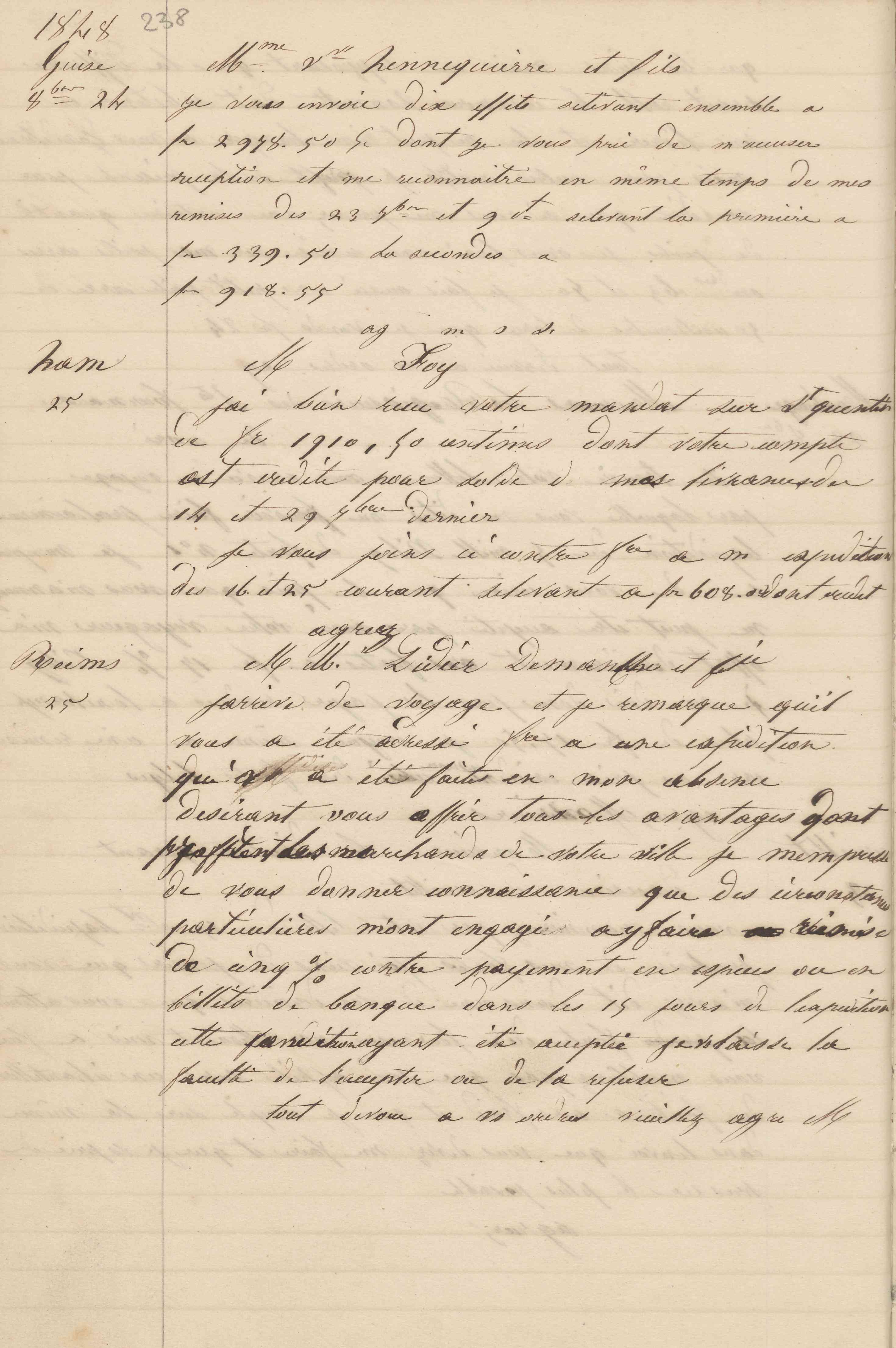 Jean-Baptiste André Godin à monsieur Foy, 25 octobre 1848