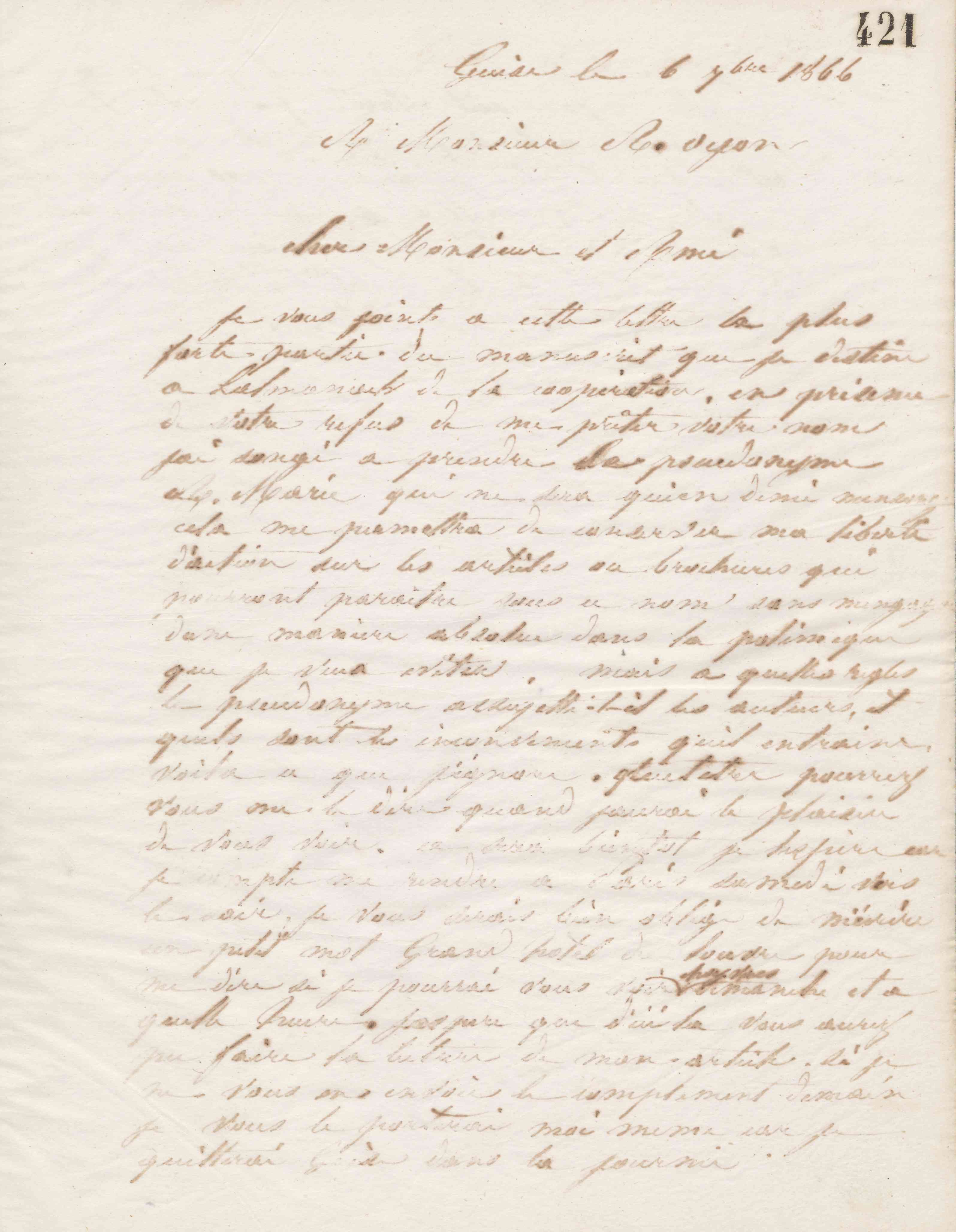 Jean-Baptiste André Godin à Auguste Oyon, 6 septembre 1866 Jean-Baptiste André Godin à Auguste Oyon, 6 septembre 1866