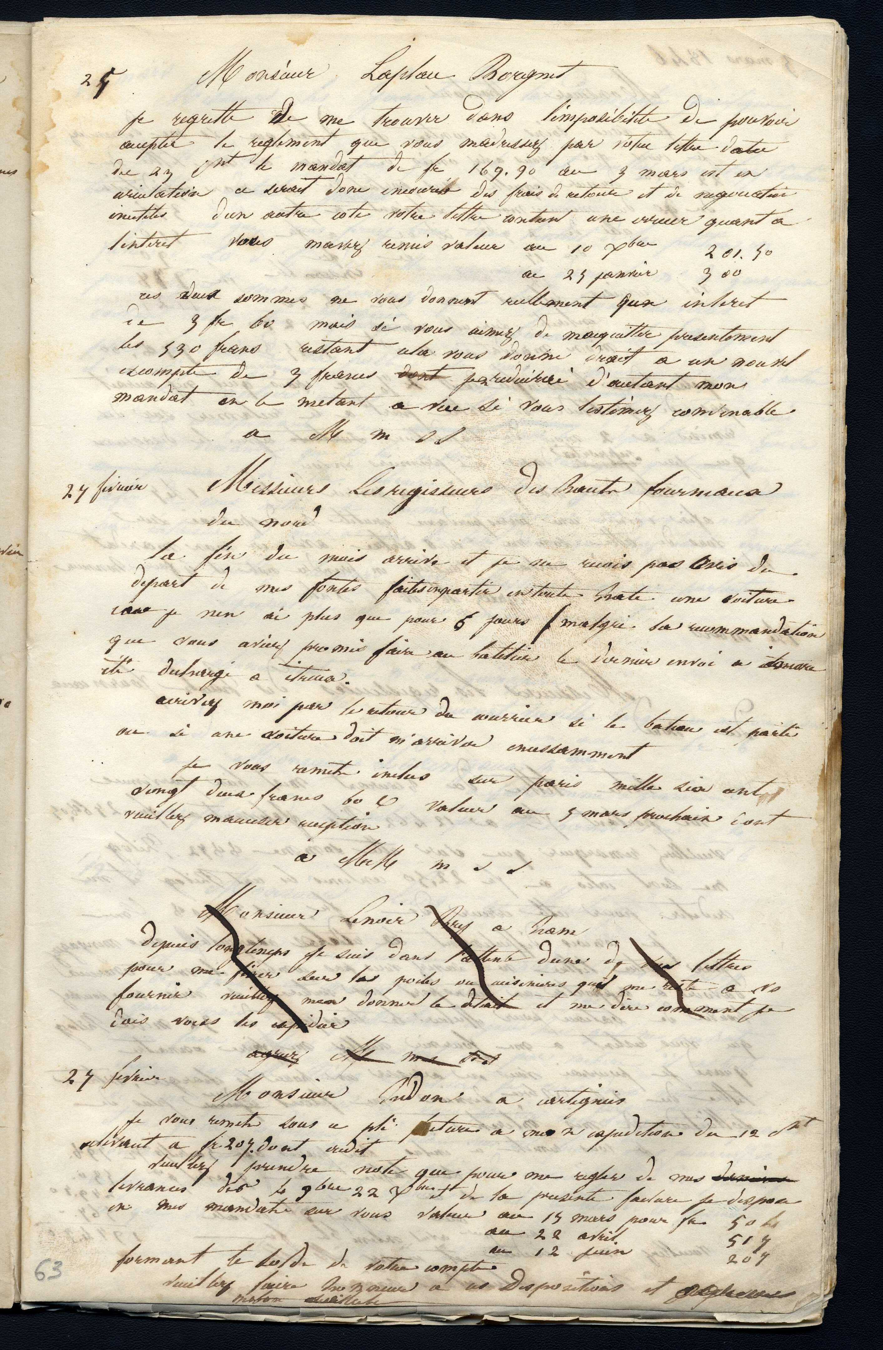 Jean-Baptiste André Godin à monsieur Laplace-Borgnet, 25 [février 1846]