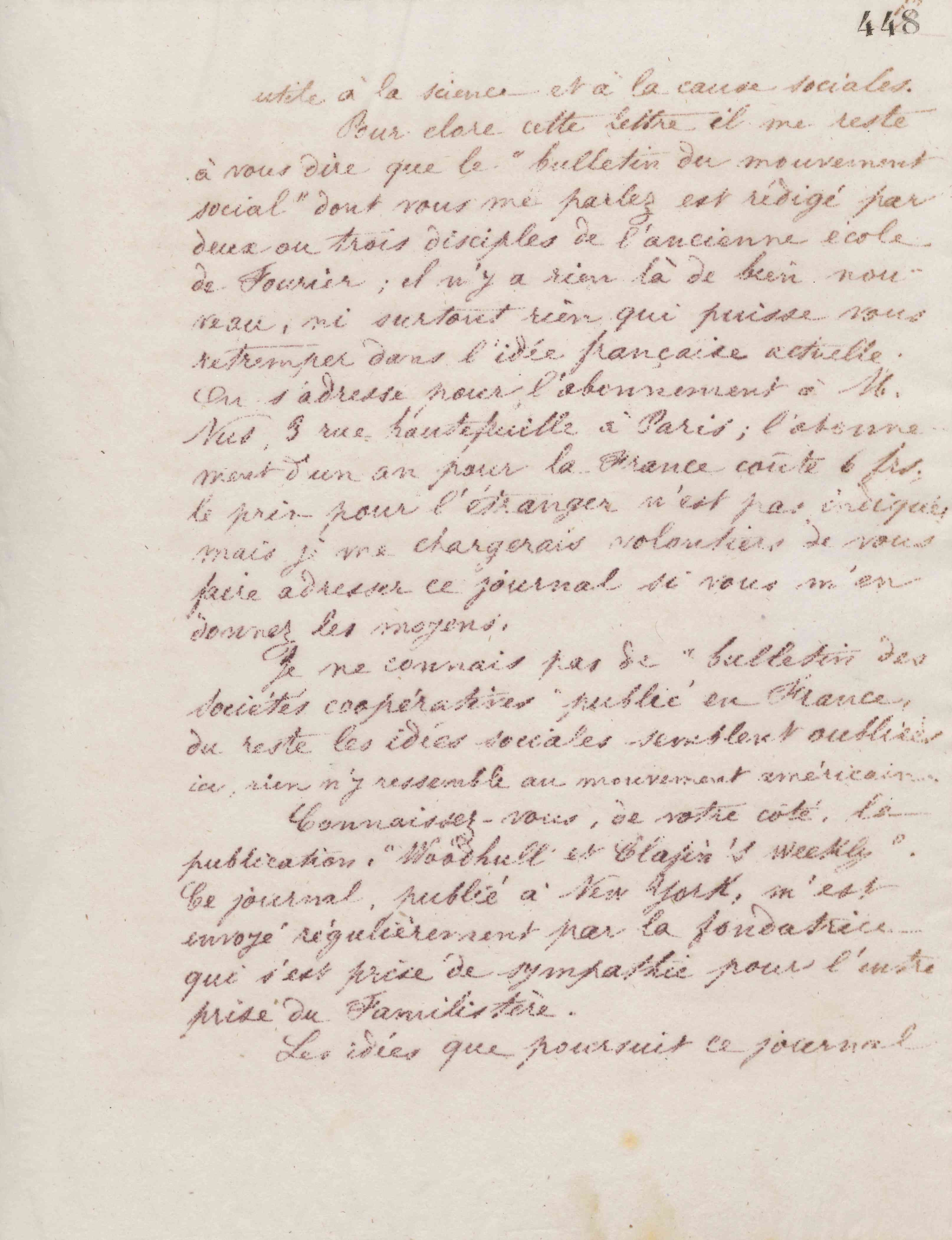 Jean-Baptiste André Godin à Antoine Massoulard, 10 juin 1876 Jean-Baptiste André Godin à Antoine Massoulard, 10 juin 1876