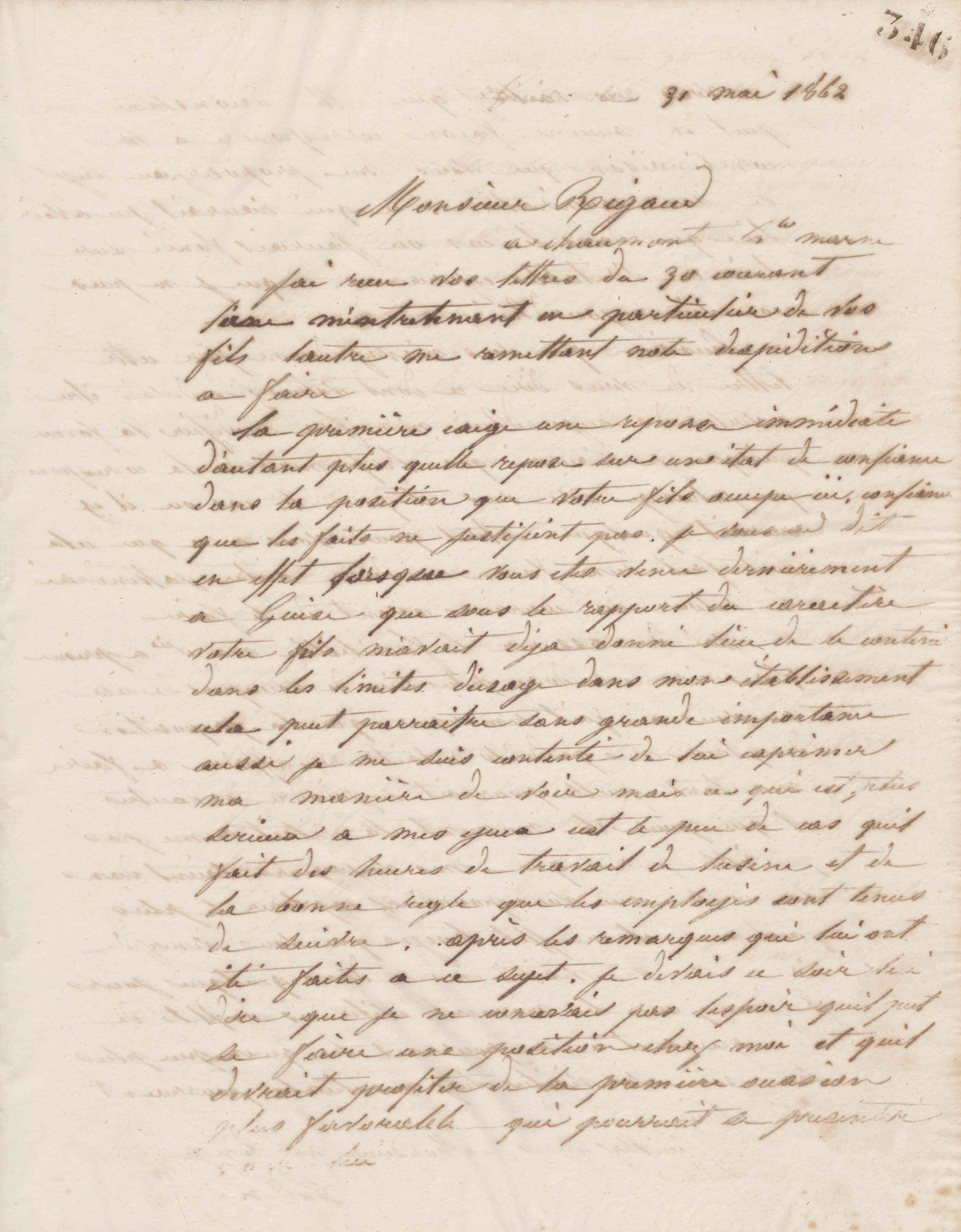 Jean-Baptiste André Godin à monsieur Rigaud, 31 mai 1862 Jean-Baptiste André Godin à monsieur Rigaud, 31 mai 1862