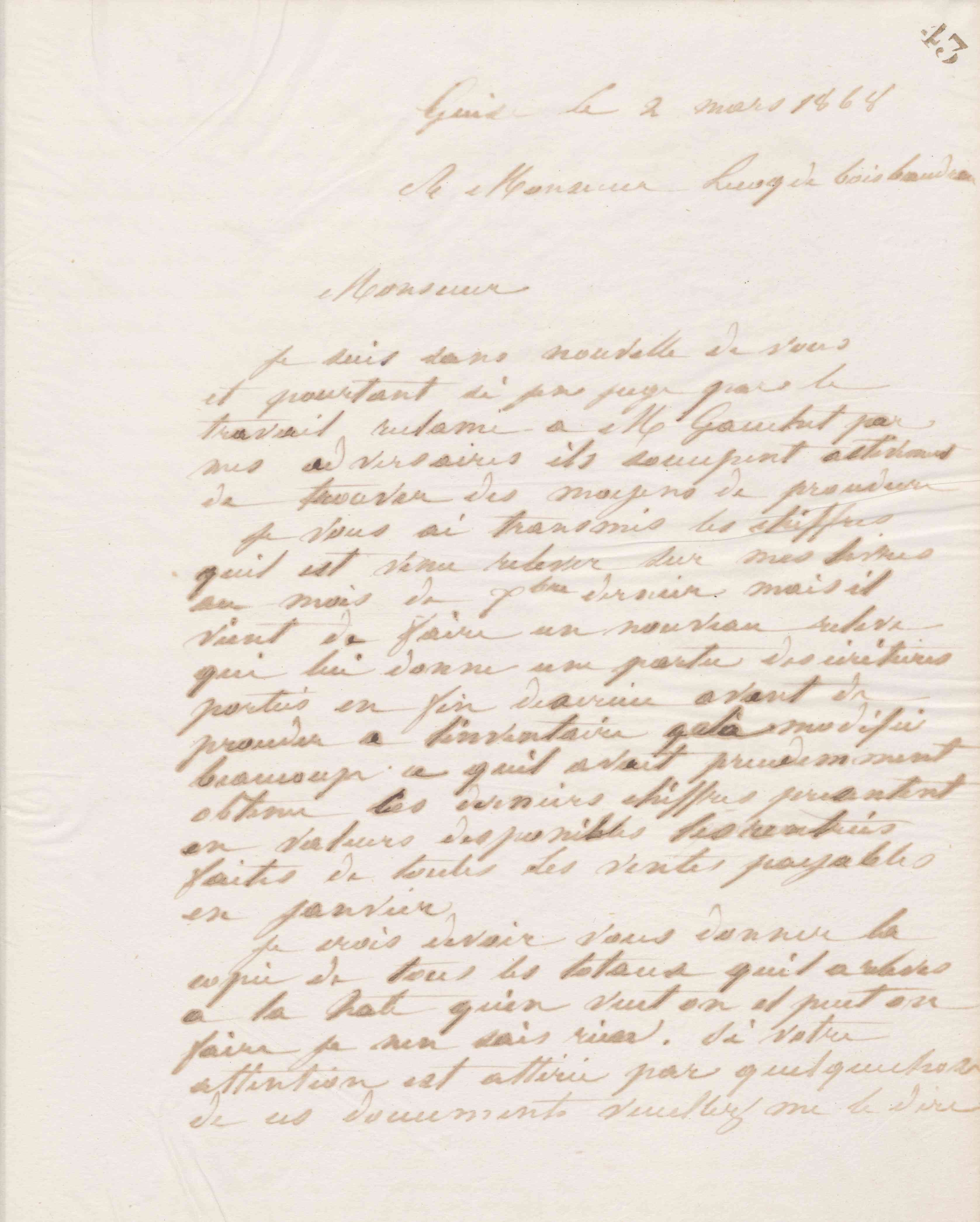 Jean-Baptiste André Godin à André Lecoq de Boisbaudran, 2 mars 1868 Jean-Baptiste André Godin à André Lecoq de Boisbaudran, 2 mars 1868