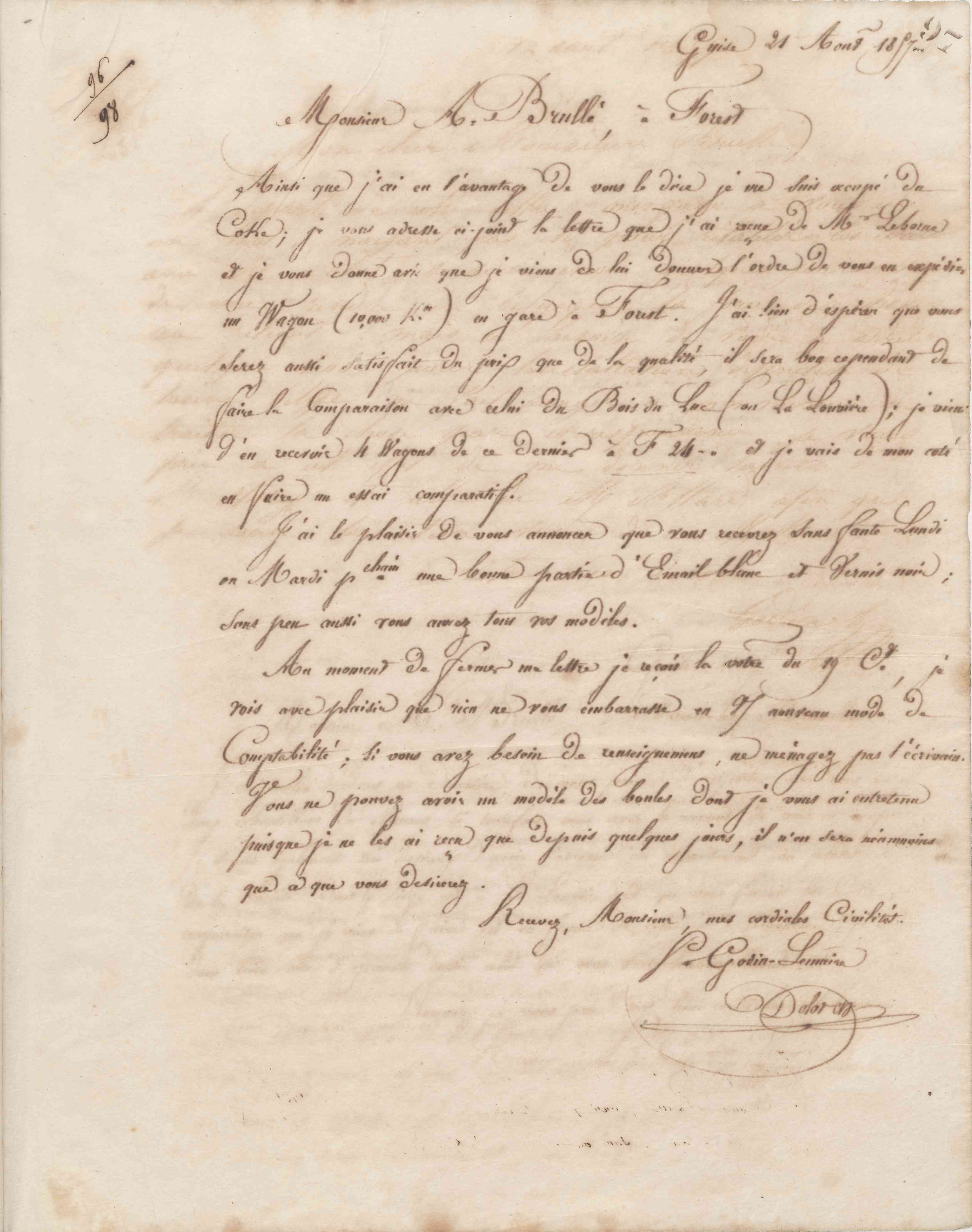 Jean-Baptiste André Godin à Alexandre Brullé, 21 août 1857