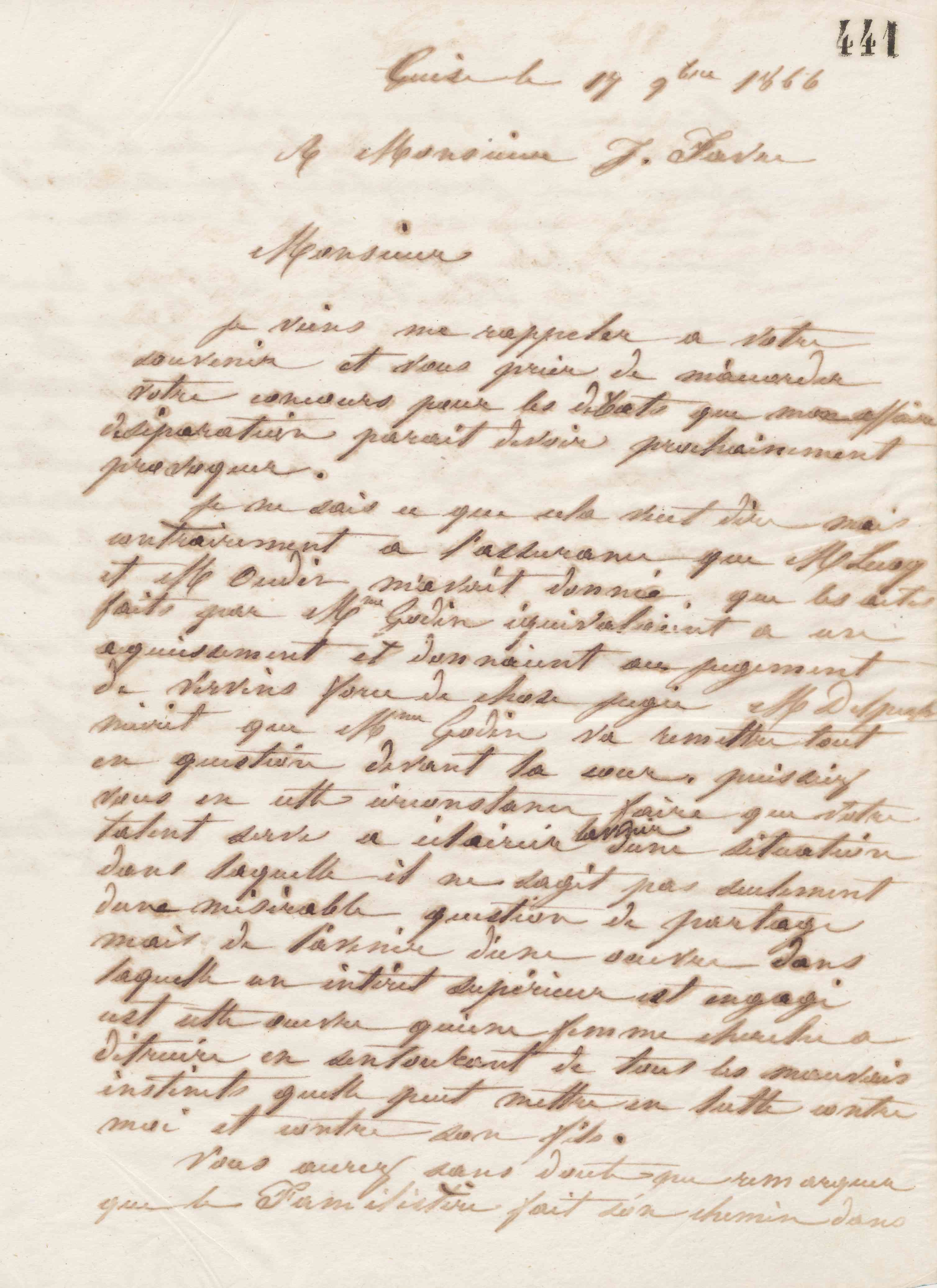 Jean-Baptiste André Godin à Jules Favre, 17 novembre 1866 Jean-Baptiste André Godin à Jules Favre, 17 novembre 1866
