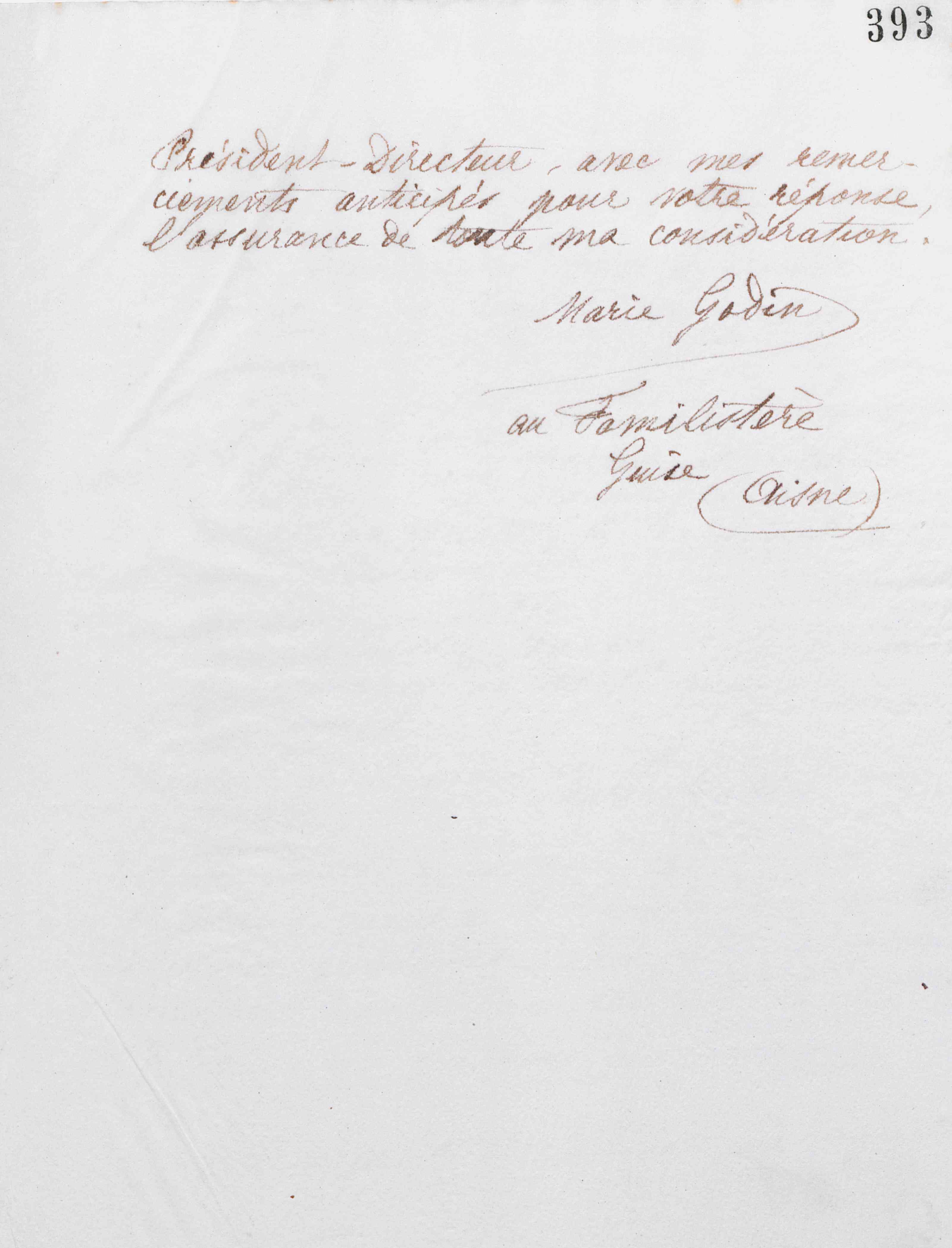 Marie Moret au directeur de la Compagnie universelle du canal interocéanique de Panama, 26 novembre 1886