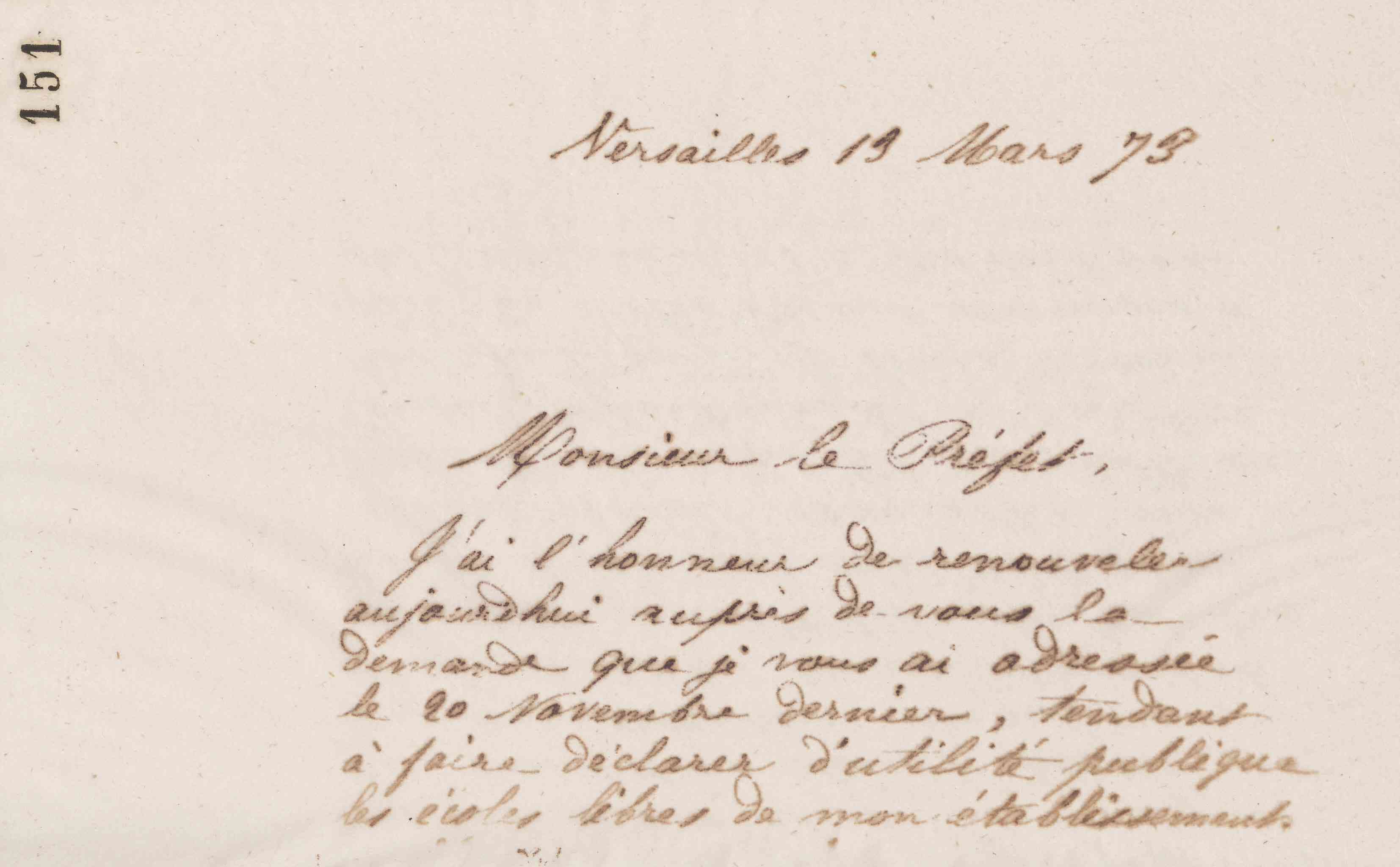 Jean-Baptiste André Godin au préfet de l'Aisne, 13 mars 1873