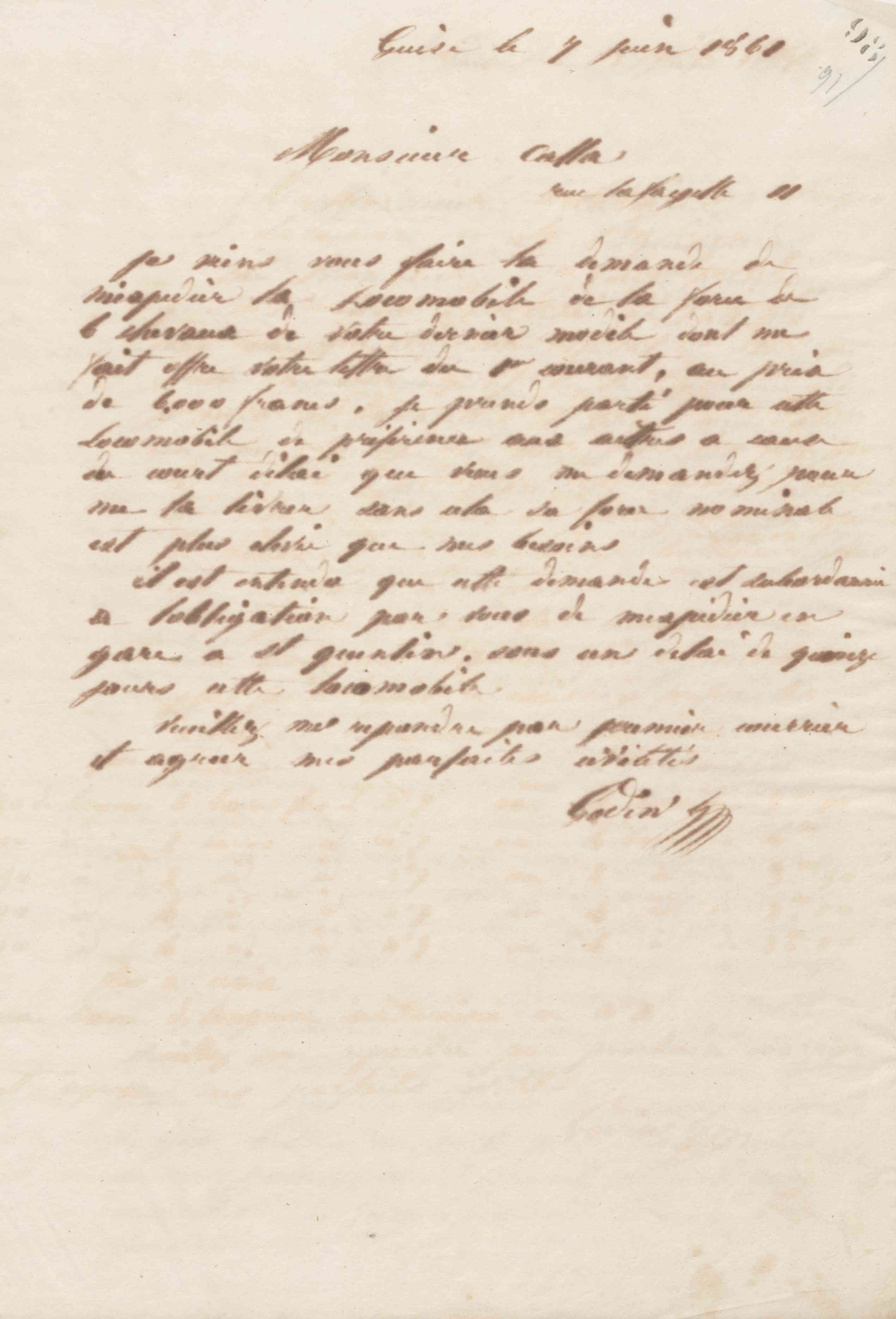 Jean-Baptiste André Godin à Christophe François Calla, 7 juin 1861 Jean-Baptiste André Godin à Christophe François Calla, 7 juin 1861