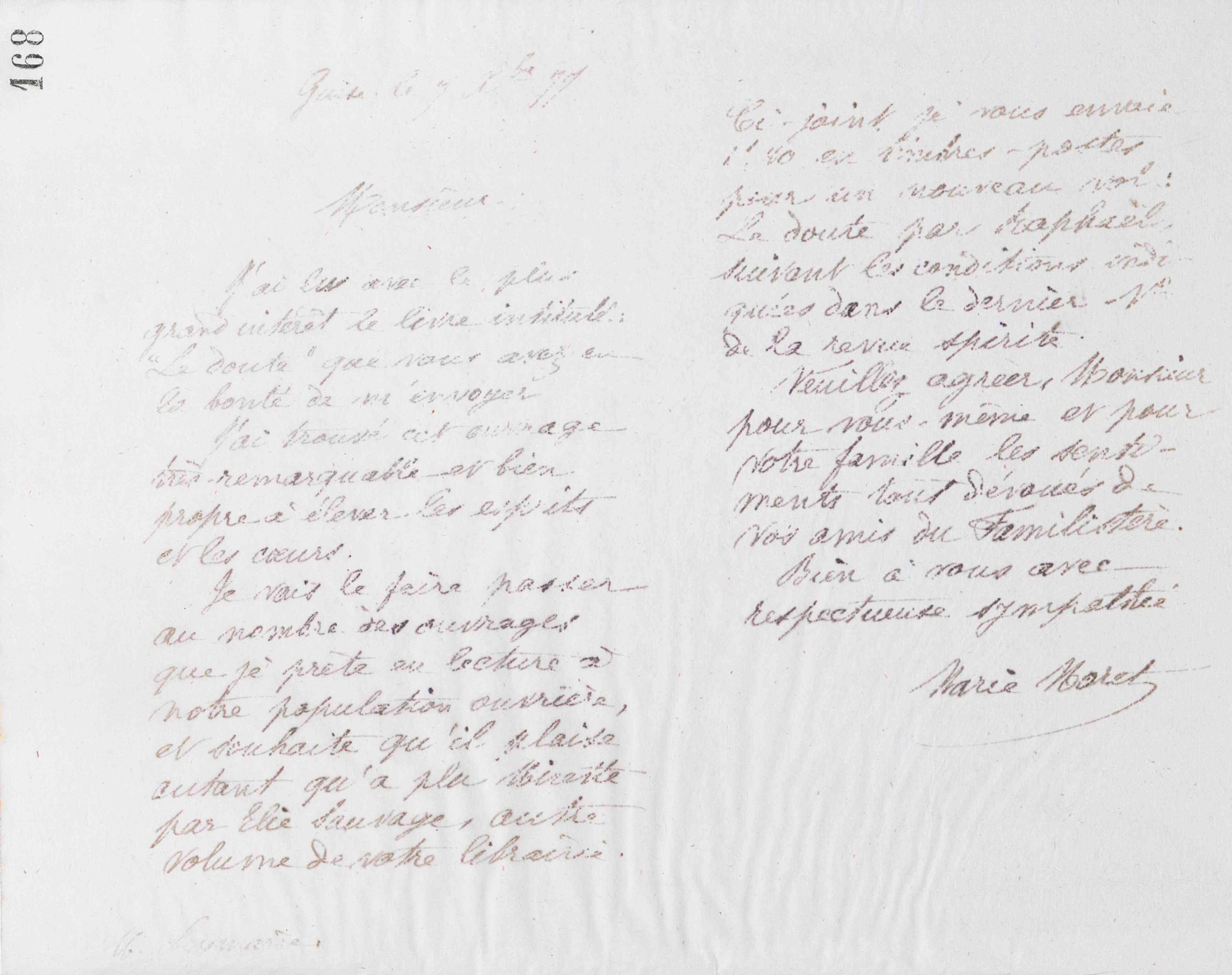 Marie Moret à Marina Leymarie, 7 décembre 1877