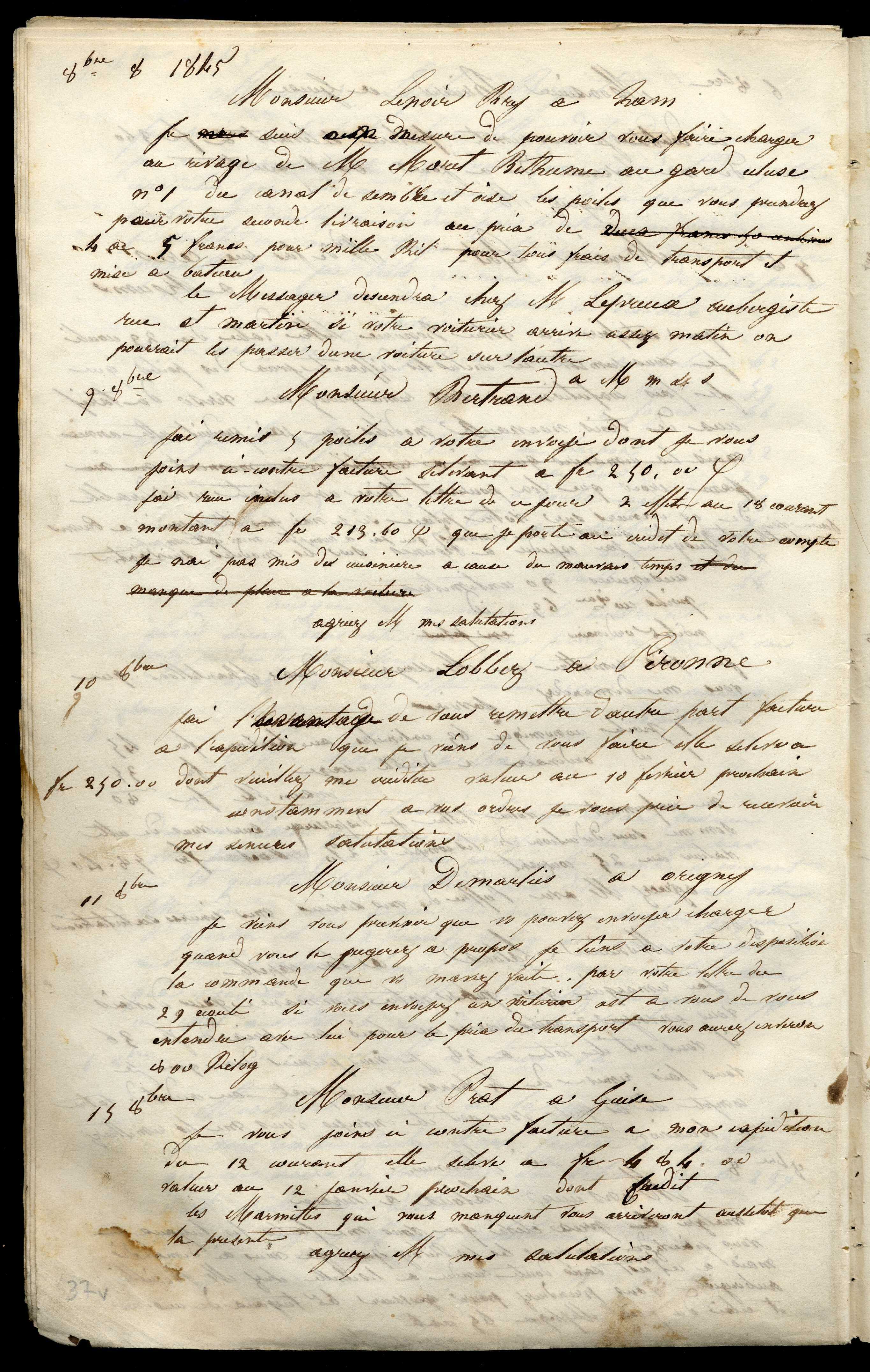 Jean-Baptiste André Godin à monsieur Bertrand, 9 octobre [1845]
