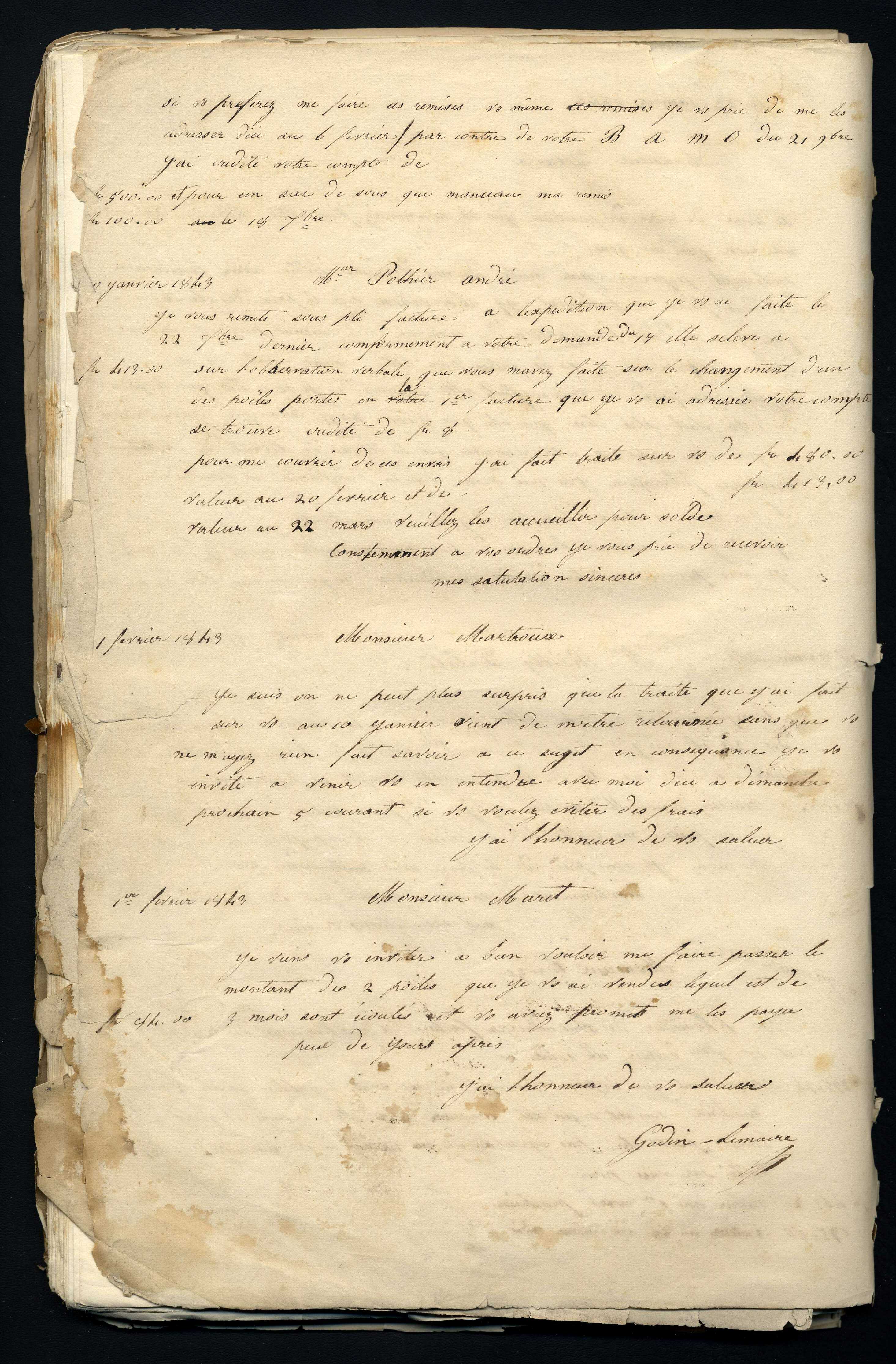 Jean-Baptiste André Godin à monsieur Maret, 1er février 1843 Jean-Baptiste André Godin à monsieur Maret, 1er février 1843