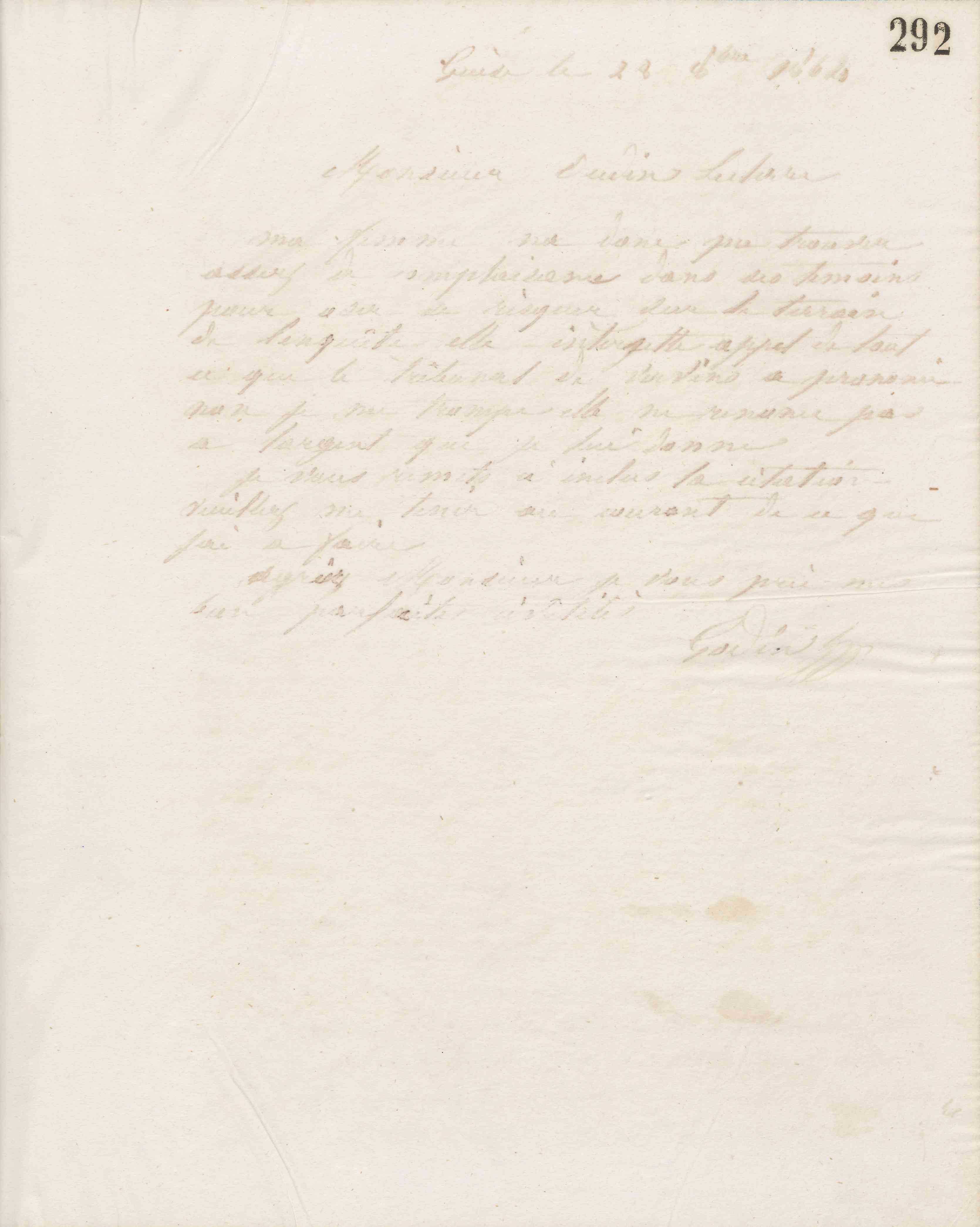 Jean-Baptiste André Godin à Louis Oudin-Leclère, 28 octobre 1864