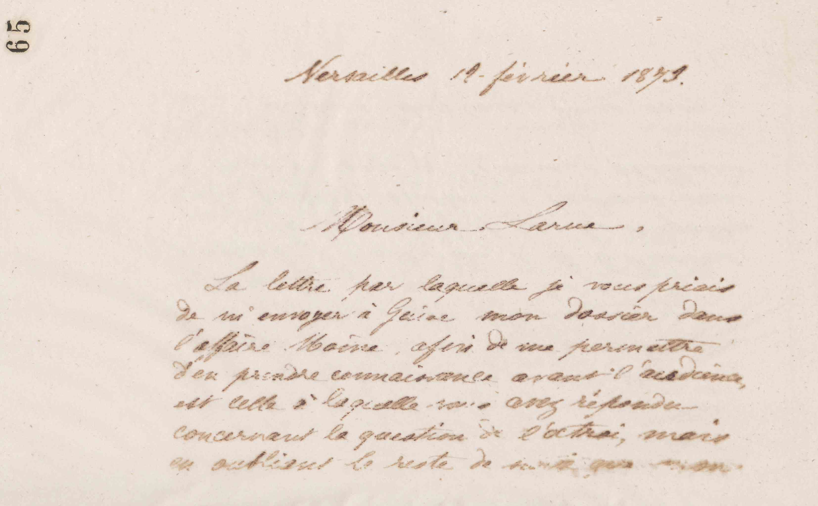 Jean-Baptiste André Godin à Édouard Larue, 12 février 1873