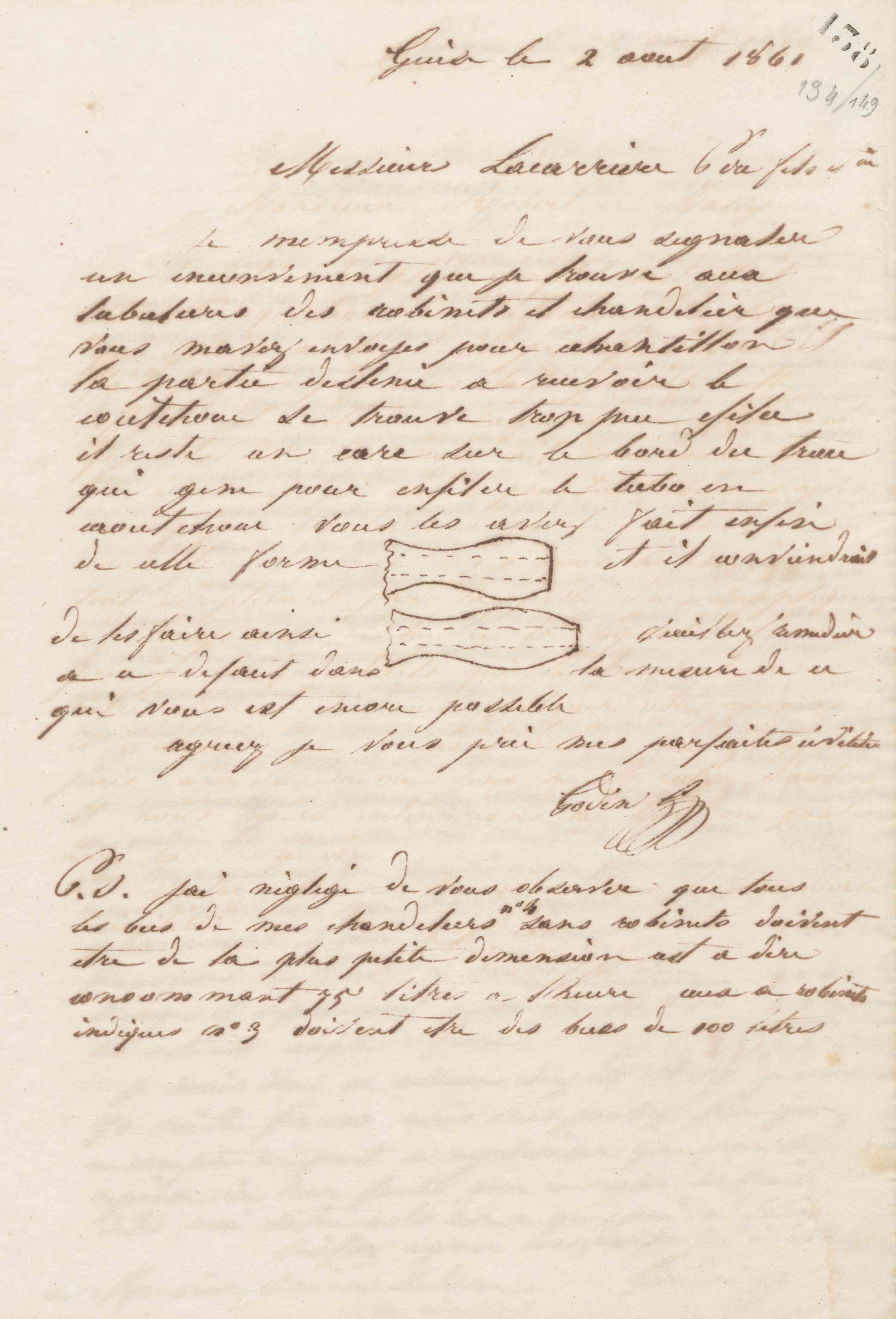Jean-Baptiste André Godin à monsieur A. Lacarrière père, fils et Cie, 2 août 1861