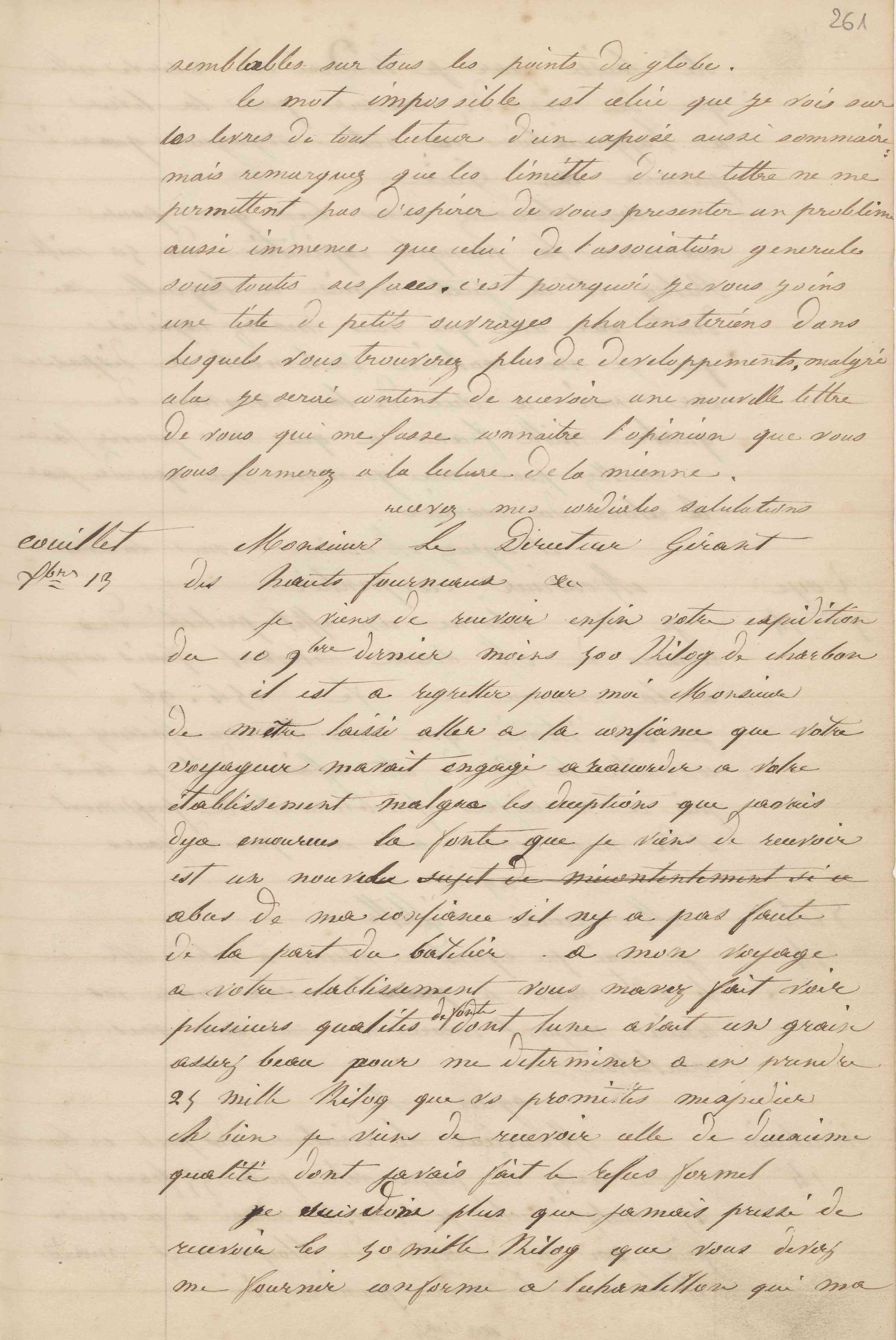 Jean-Baptiste André Godin à la Société anonyme des hauts-fourneaux, usines et charbonnages de Marcinelle et Couillet, 13 décembre 1848